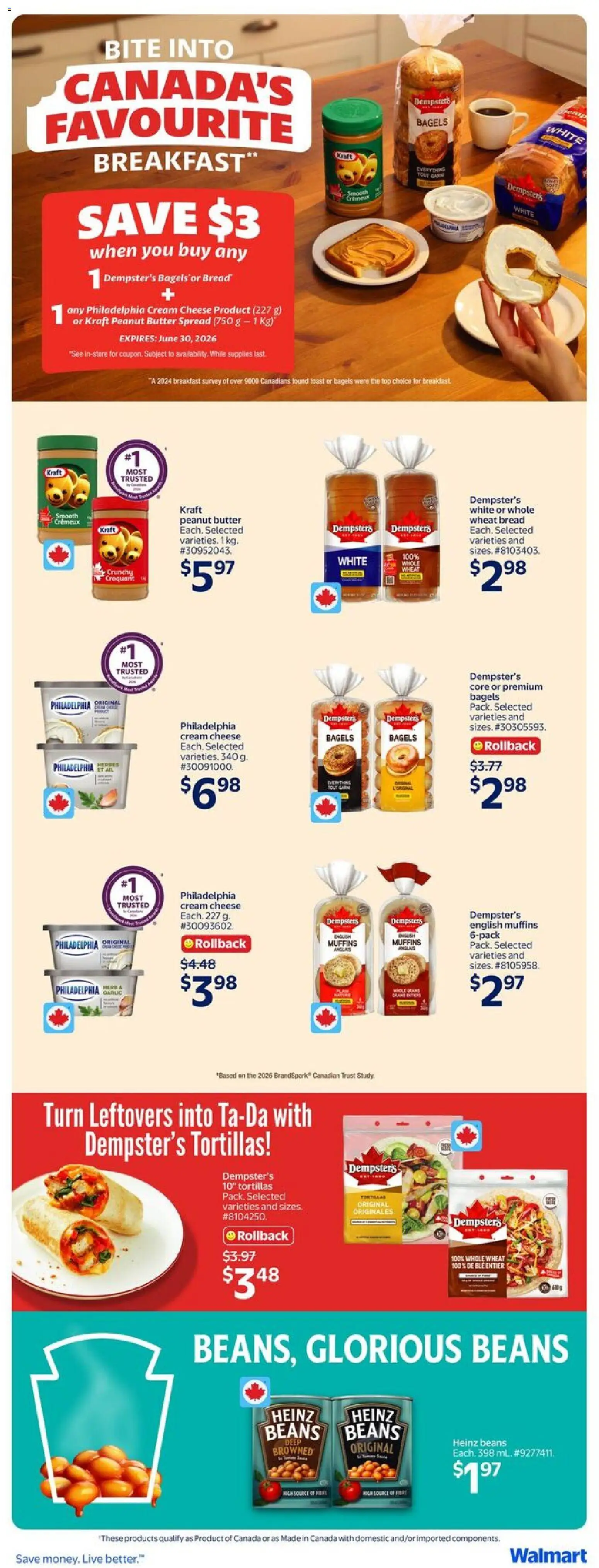 Walmart flyer valid from 26.03.2026 | Page: 27 | Products: Cream, Butter, Cheese, Bread