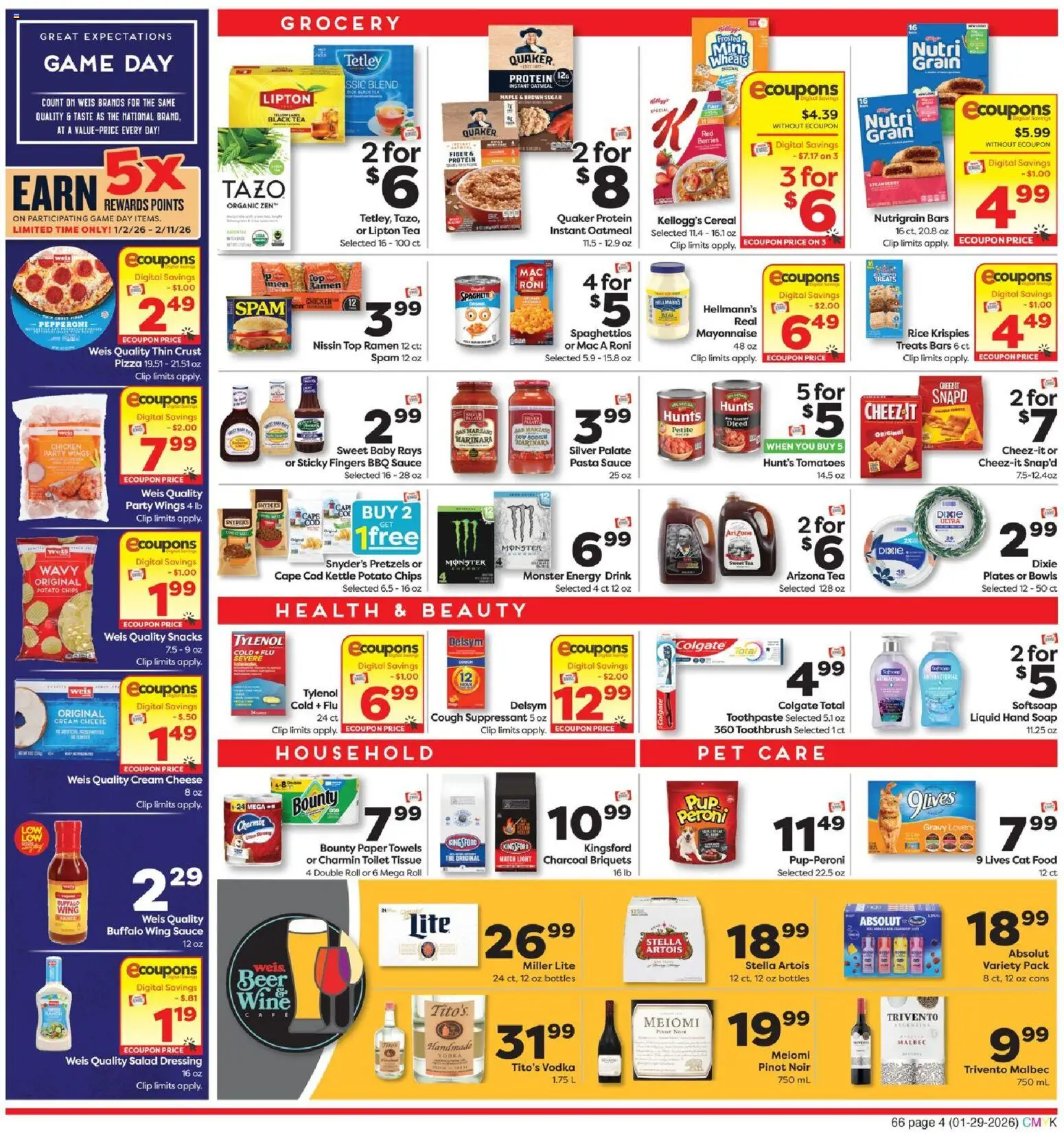 Weis Weekly Ad - valid from 29.01.2026 | Page: 4 | Products: Cat Food, Beer, Toothpaste, Game