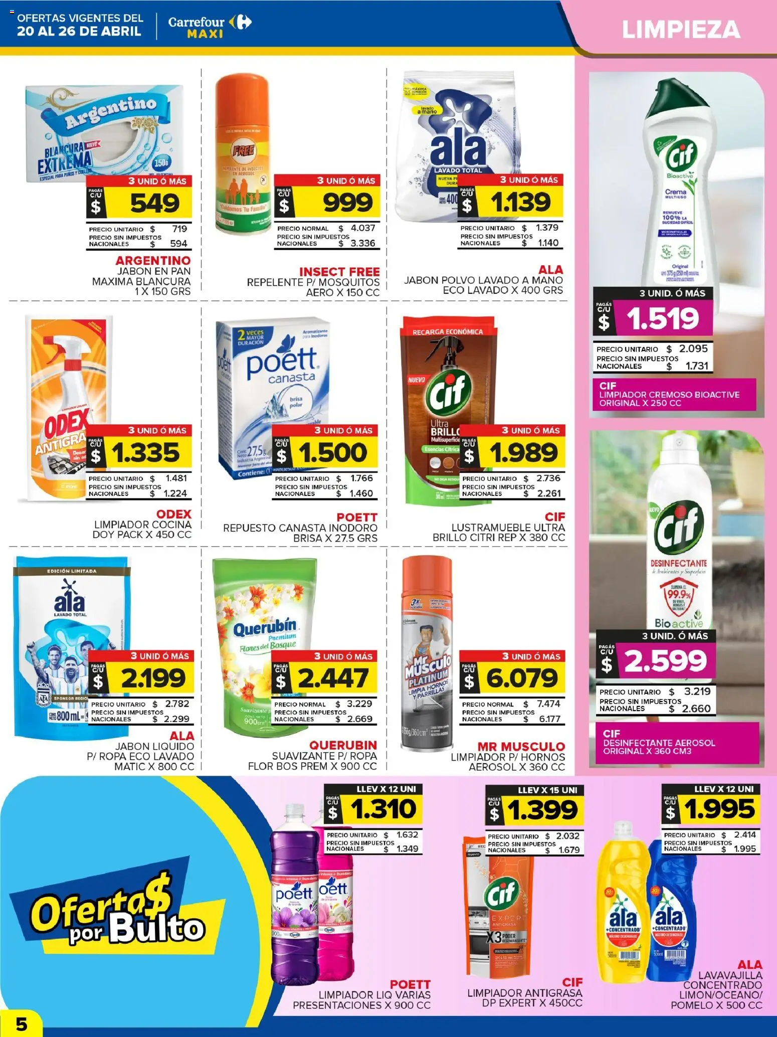Carrefour Maxi catálogo │ válido desde el 20.04.2026 | Página: 5 | Productos: Jabón líquido, Pan, Limpiador, Canasta
