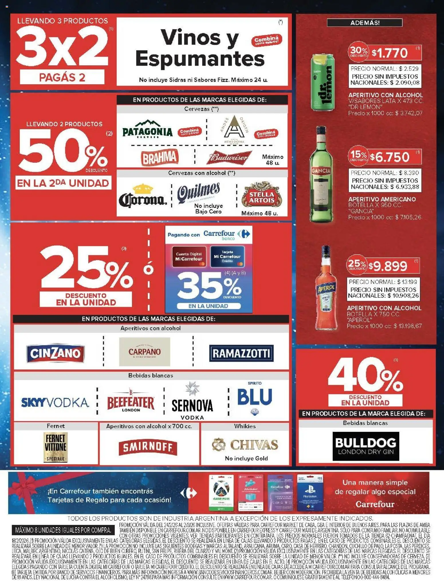 Carrefour ofertas │ válido desde el 24.02.2026 | Página: 40 | Productos: Vodka, Botella, Cuchillo, Gin