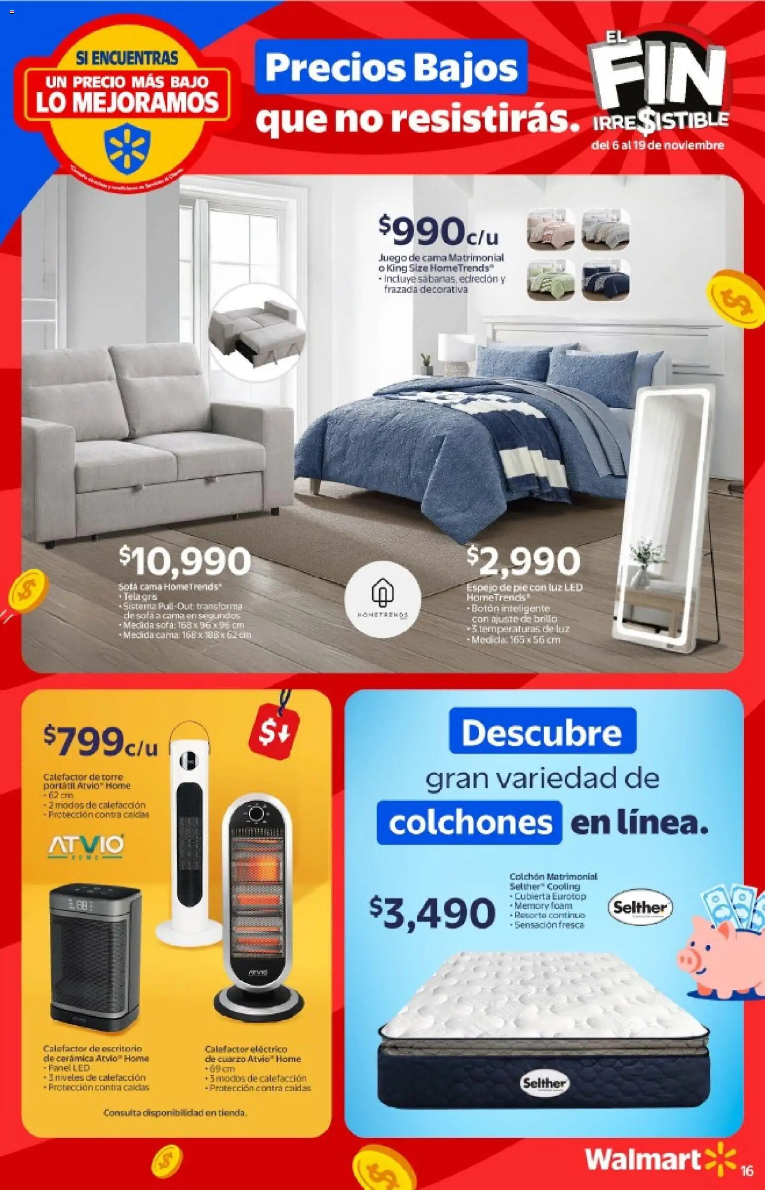 Nuevas ofertas de Walmart válidas en toda la República Mexicana desde el 06.11.2025. ¡Encuentra las mejores ofertas en Walmart Buen Fin ! | Página: 16 | Productos: Sofá, Escritorio, Espejo, Calefactor