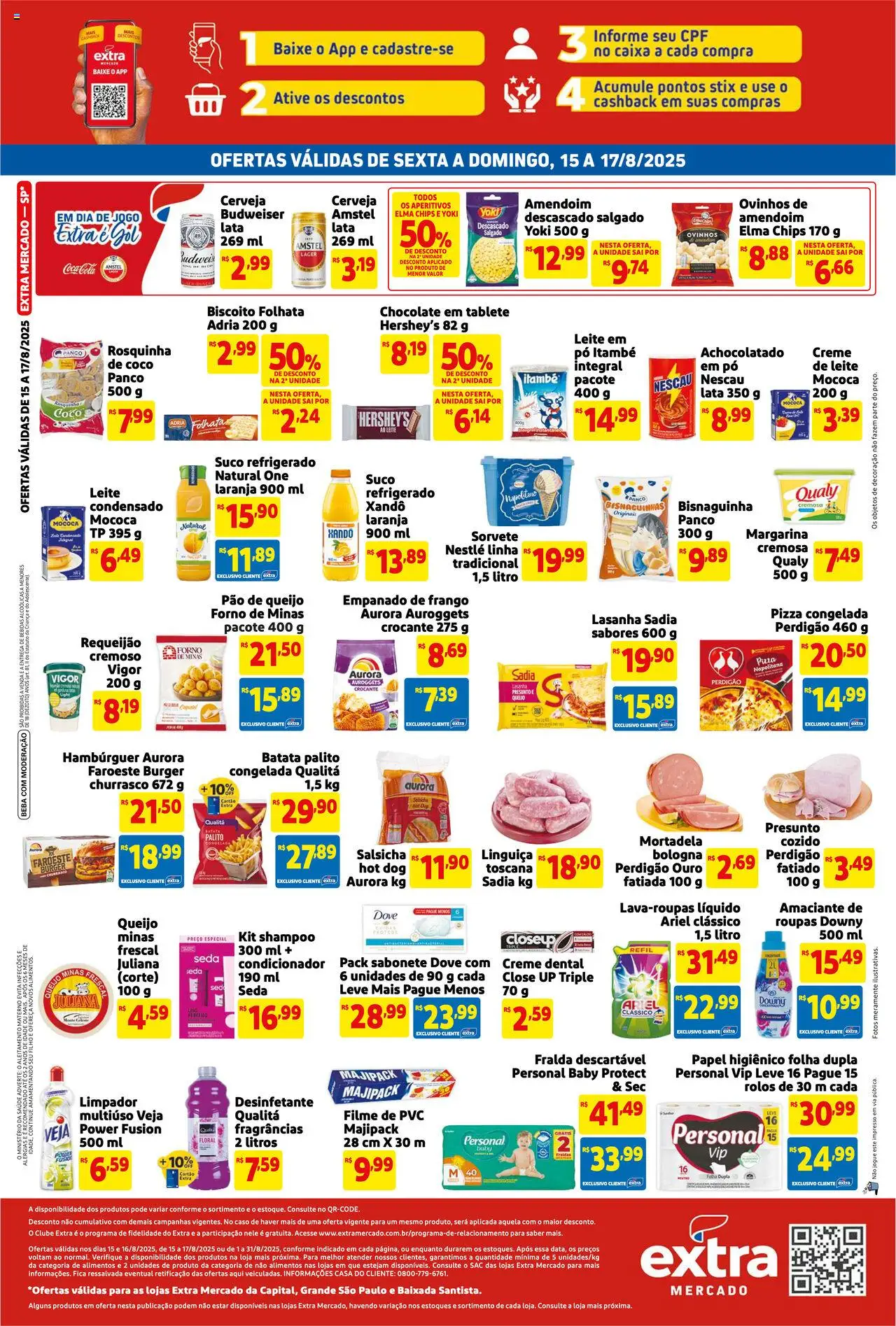 Extra Folheto - válido de 15.08.2025 | Página: 2 | Produtos: Salsicha, Queijo, Hambúrguer, Pão de queijo