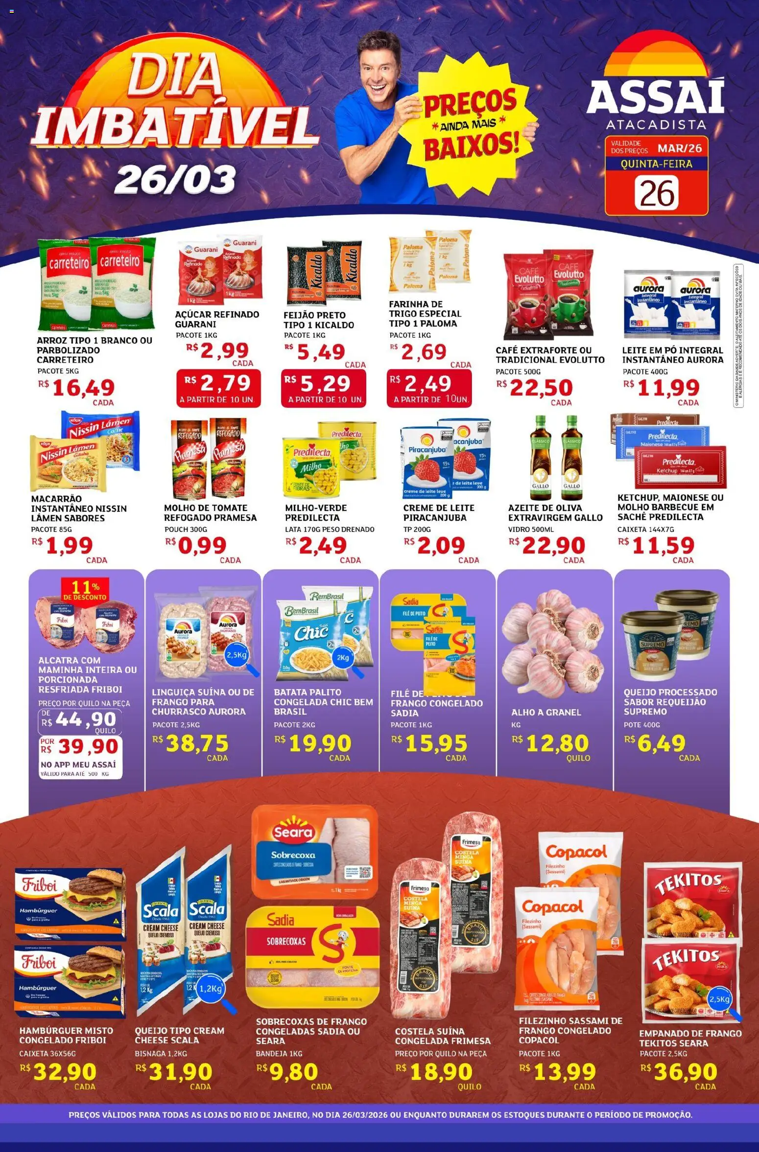 Assaí Atacadista Folheto - válido de 26.03.2026 | Página: 1 | Produtos: Leite, Café, Arroz, Cream cheese
