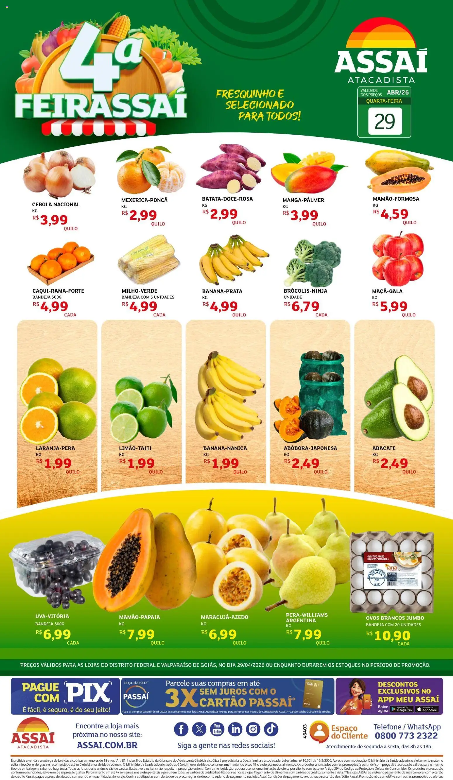 Assaí Atacadista Folheto - válido de 29.04.2026 | Página: 1 | Produtos: Base, Bebida, Bandeja, Telefone