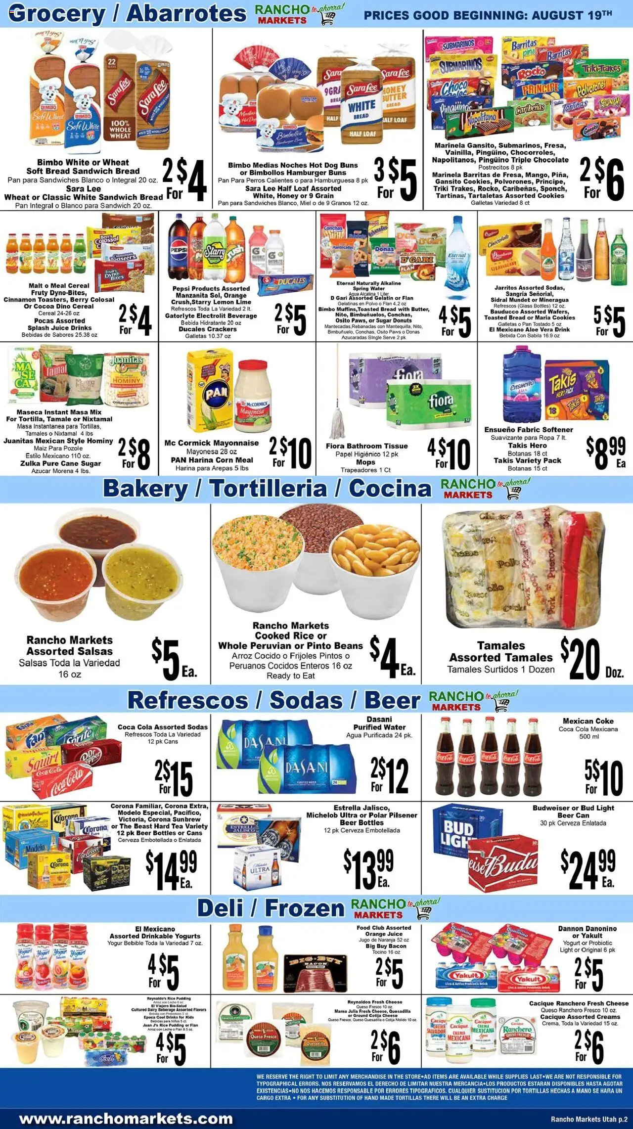 Rancho Markets Weekly Ad - valid from 19.08.2025 | Page: 2 | Products: Pork, Rice, Sugar, Lime