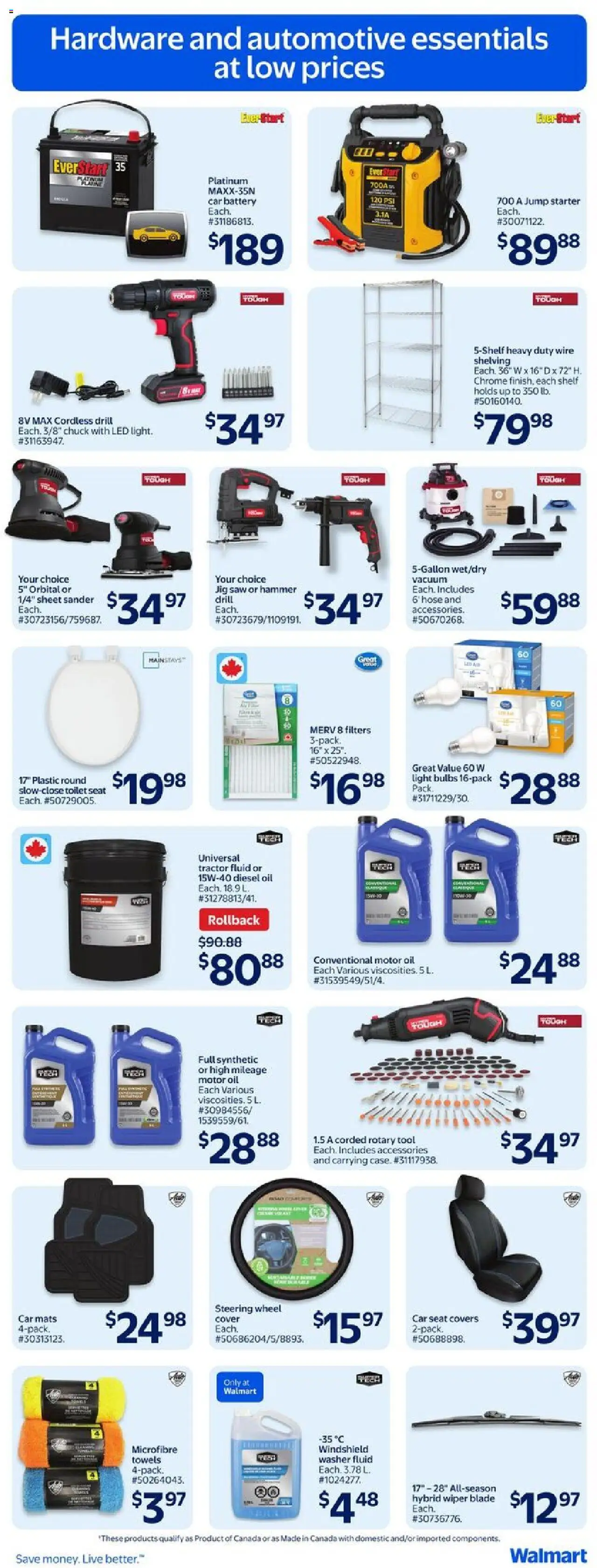 Walmart flyer valid from 25.09.2025 | Page: 22 | Products: Shelf, Battery, Oil