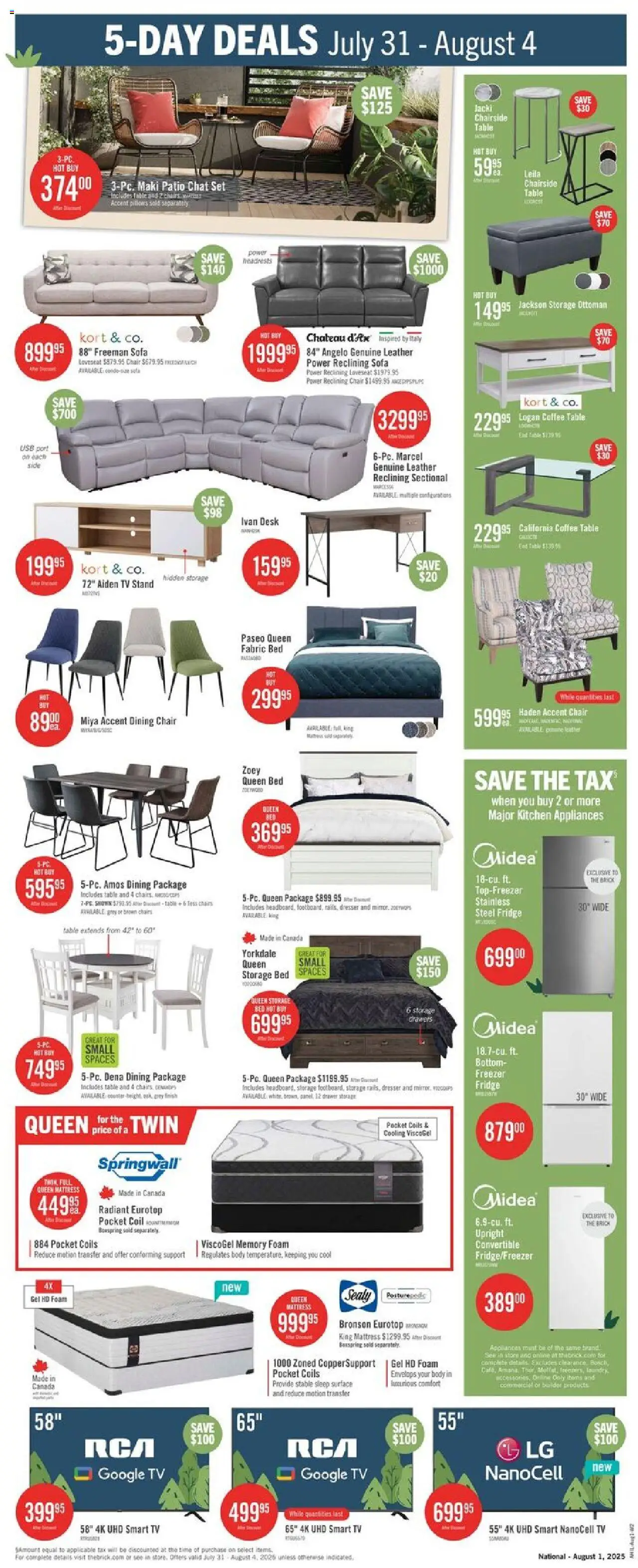 The Brick flyer valid from 31.07.2025 | Page: 2 | Products: Tv, Freezer, Sofa, Coffee table