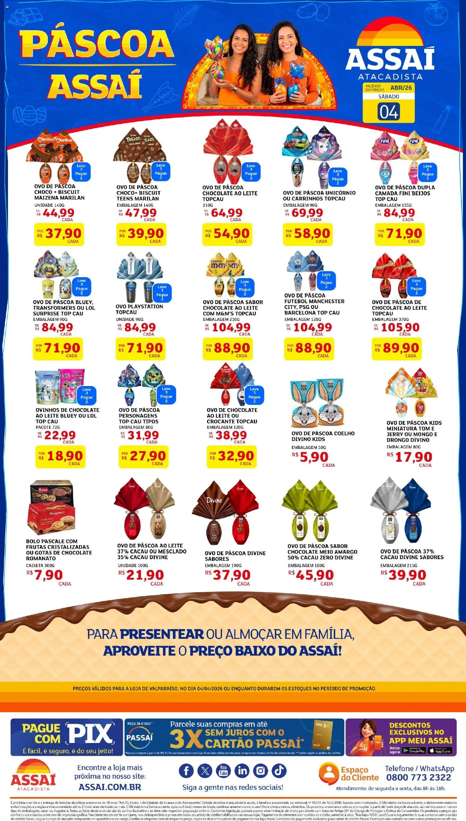 Assaí Atacadista Folheto - válido de 04.04.2026 | Página: 1 | Produtos: Leite, Chocolate, Telefone, Frutas cristalizadas