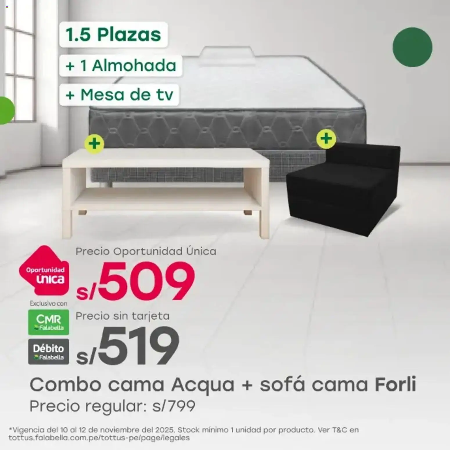Catálogo Tottus válido desde 10.11.2025 | Página: 4 | Productos: Cama, Almohada, Sofá, Mesa