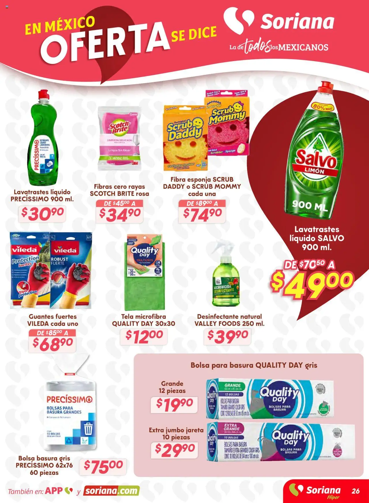 Nuevas ofertas de Soriana válidas en toda la República Mexicana desde el 16.10.2025. ¡Encuentra las mejores ofertas en Soriana - Preciazazaso Híper: Frontera BCN, Son! | Página: 26 | Productos: Guantes, Esponja, Limón, Desinfectante