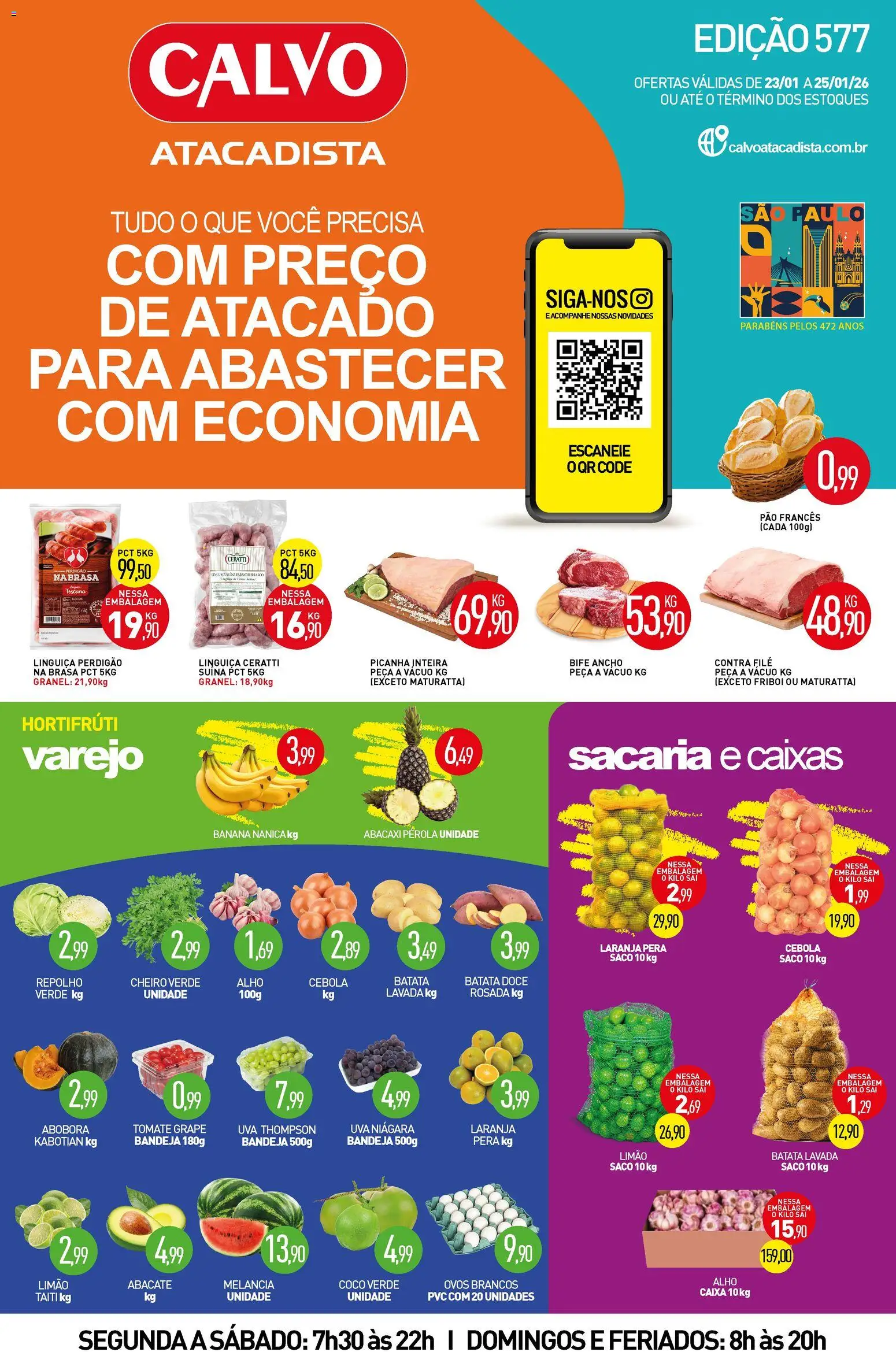 Calvo Atacadista Folheto - válido de 23.01.2026 | Página: 1 | Produtos: Cebola, Ovos, Pão, Abacaxi