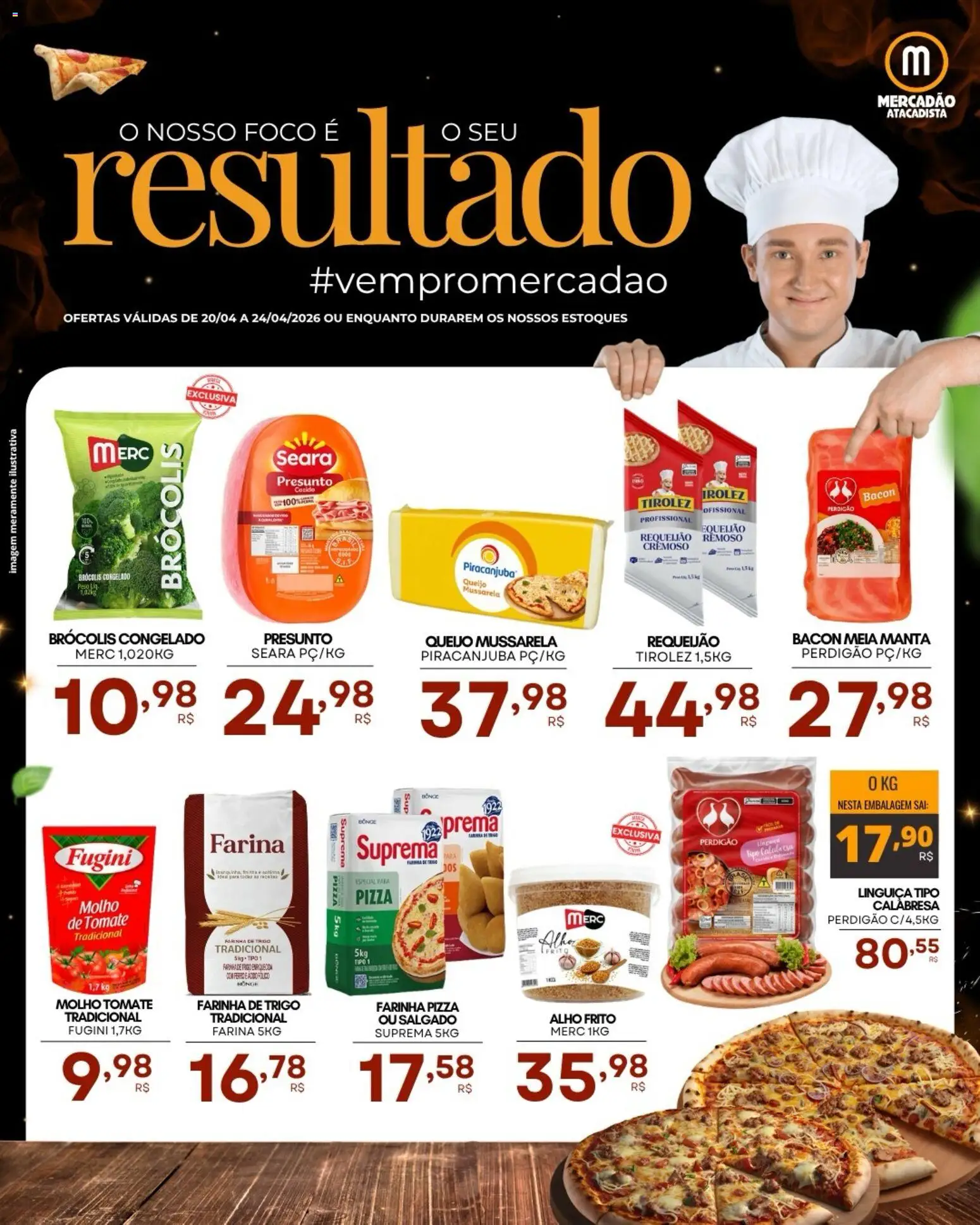 Mercadão Atacadista Folheto - válido de 20.04.2026 | Página: 1 | Produtos: Queijo, Presunto, Pizza, Requeijão