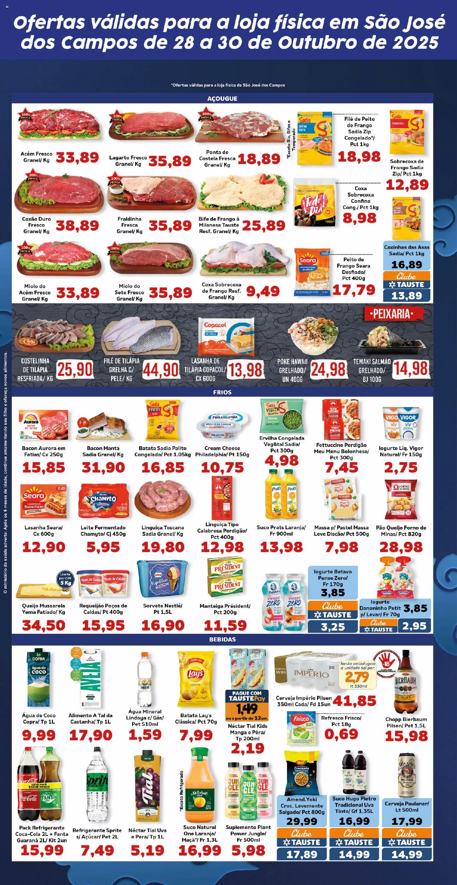 Tauste Folheto - válido de 28.10.2025 | Página: 4 | Produtos: Frisco, Guaraná, Suco, Filé de tilápia