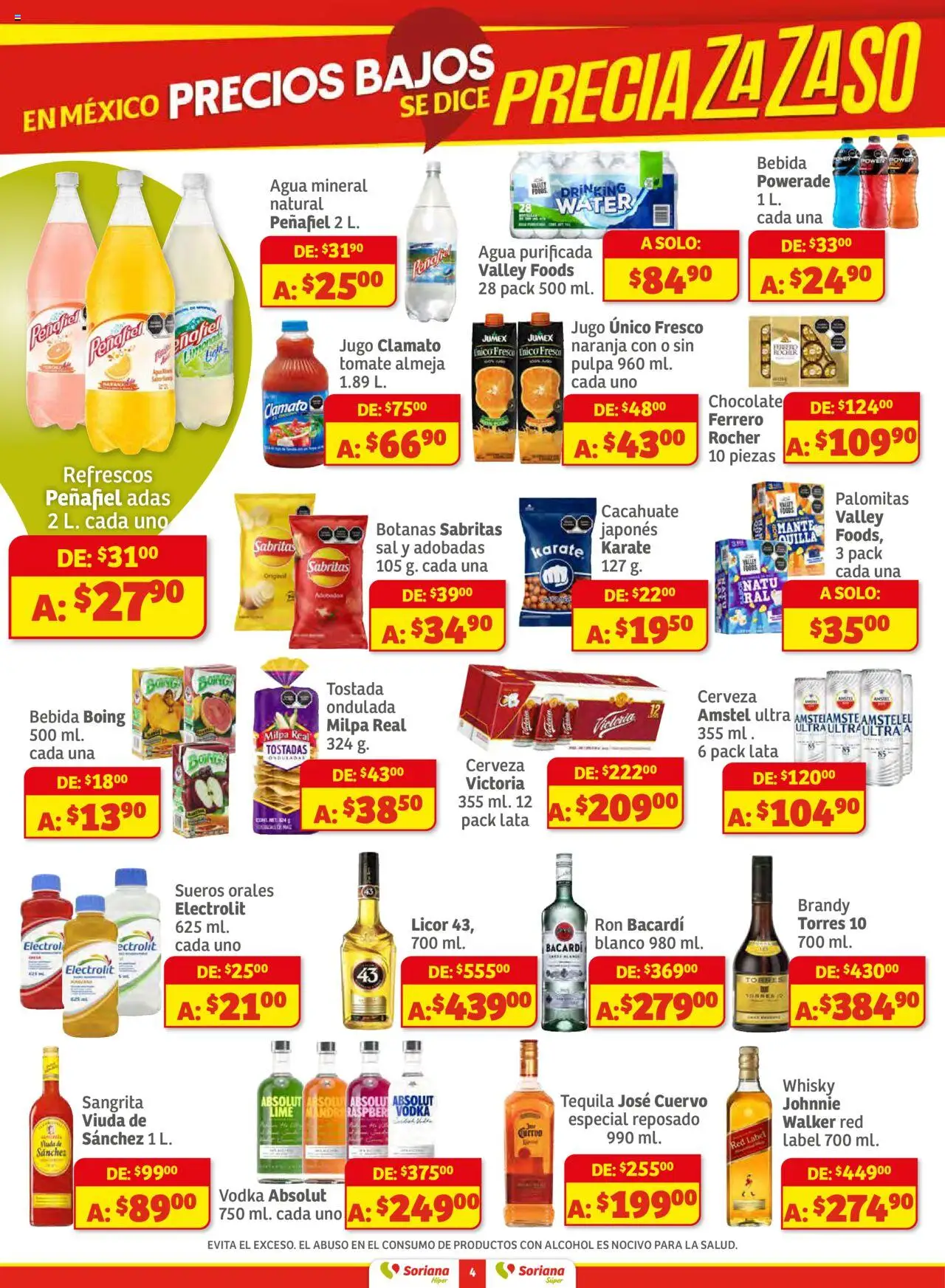 Nuevas ofertas de Soriana válidas en toda la República Mexicana desde el 16.10.2025. ¡Encuentra las mejores ofertas en Soriana - Preciazazaso Súper: Edo Mex, Gro, Hgo, Mor, Pue, Qto, Tlax, Ver! | Página: 4 | Productos: Cacahuate, Tomate, Agua, Vodka