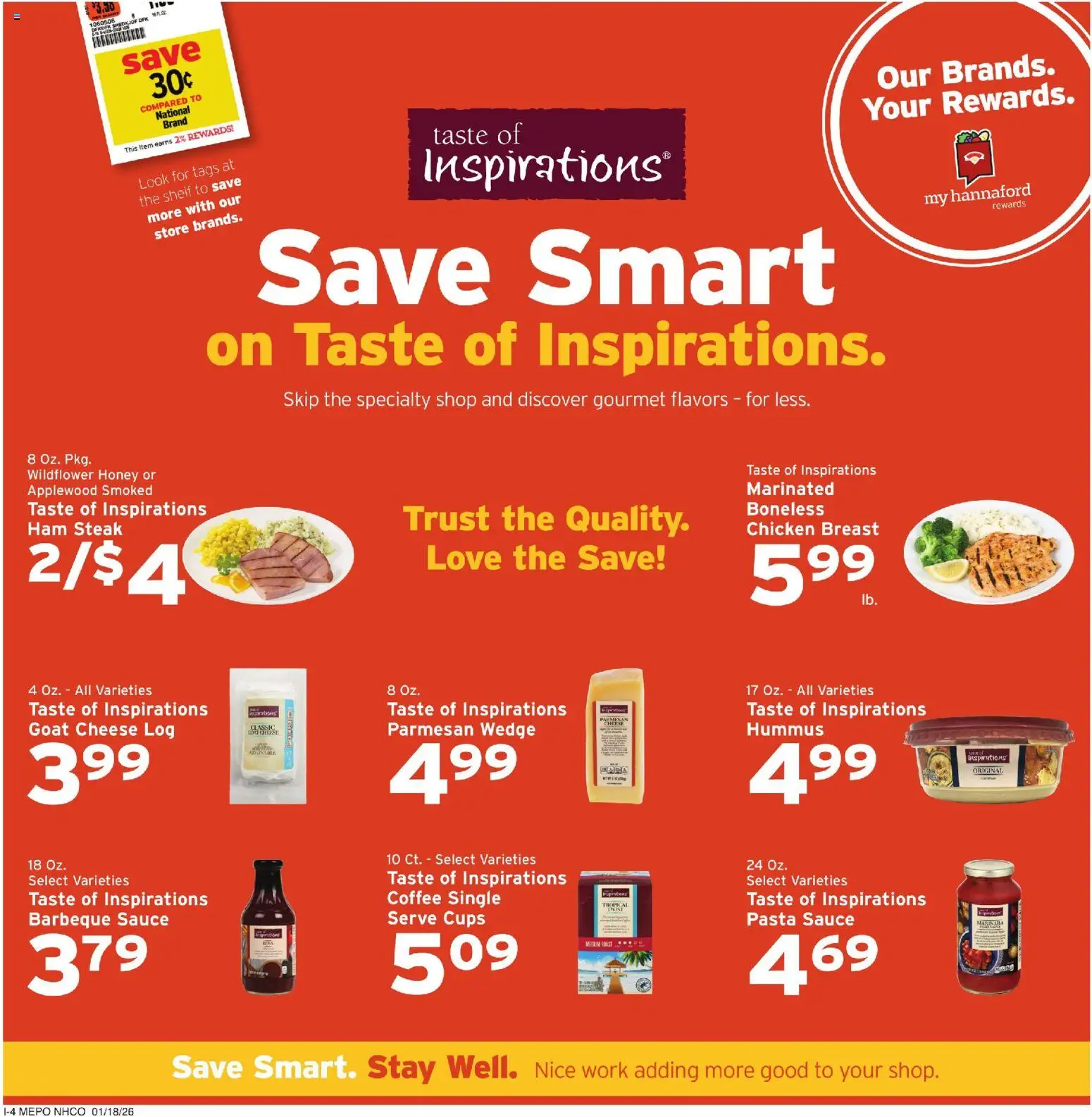 Hannaford Weekly Ad - valid from 18.01.2026 | Page: 12 | Products: Cheese, Coffee, Ham, Sauce