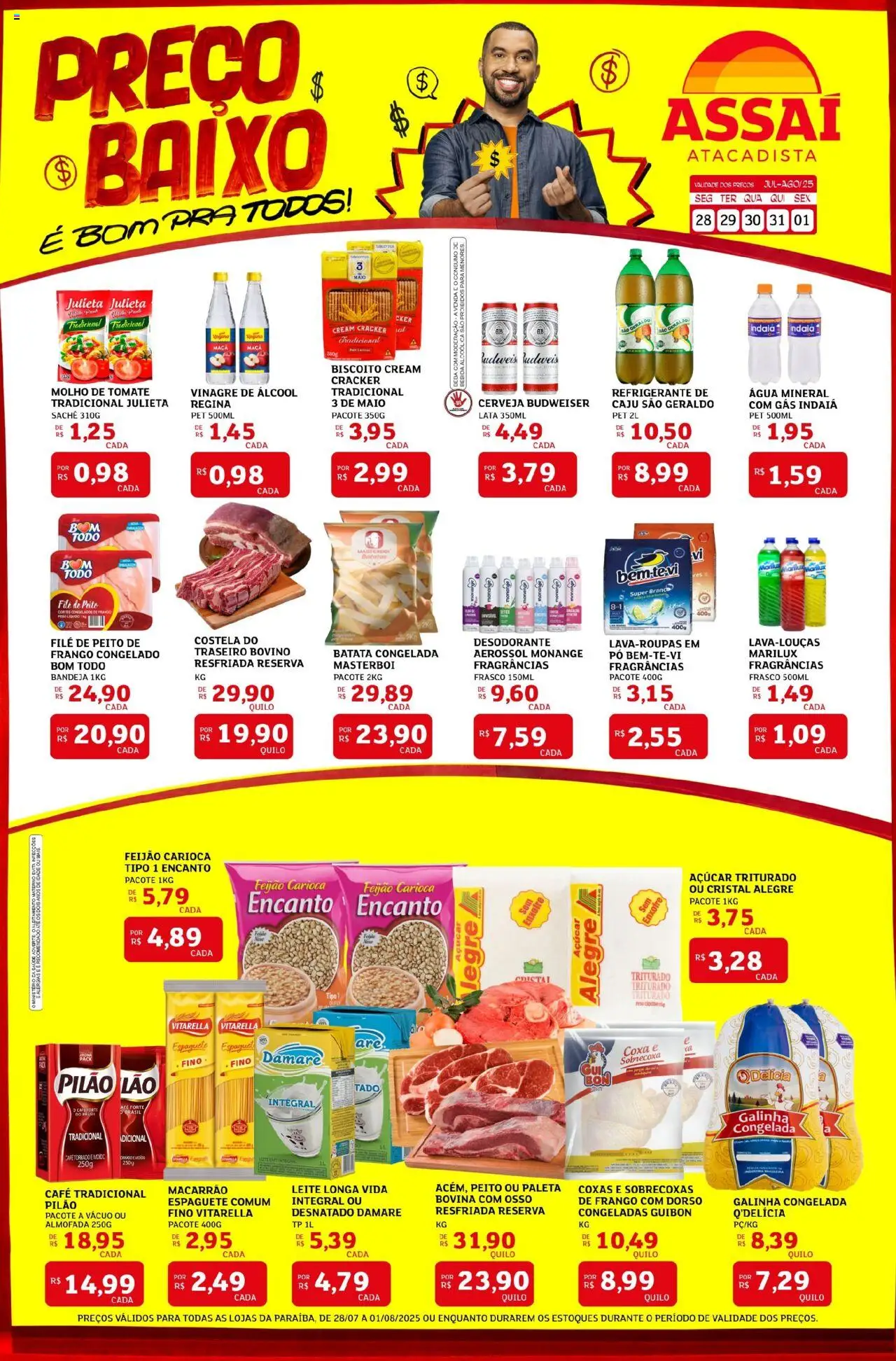 Assaí Atacadista Folheto - válido de 28.07.2025 | Página: 1 | Produtos: Pó, Molho de tomate, Baixo, Água mineral