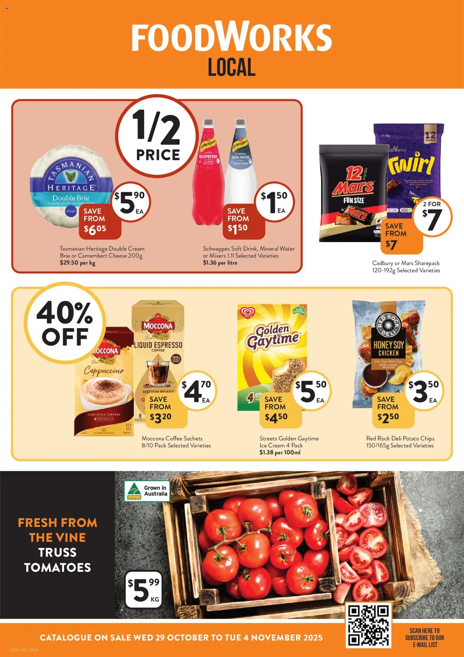 Foodworks catalogue - valid from 29.10.2025 | Page: 1 | Products: Cheese, Honey, Chips, Water