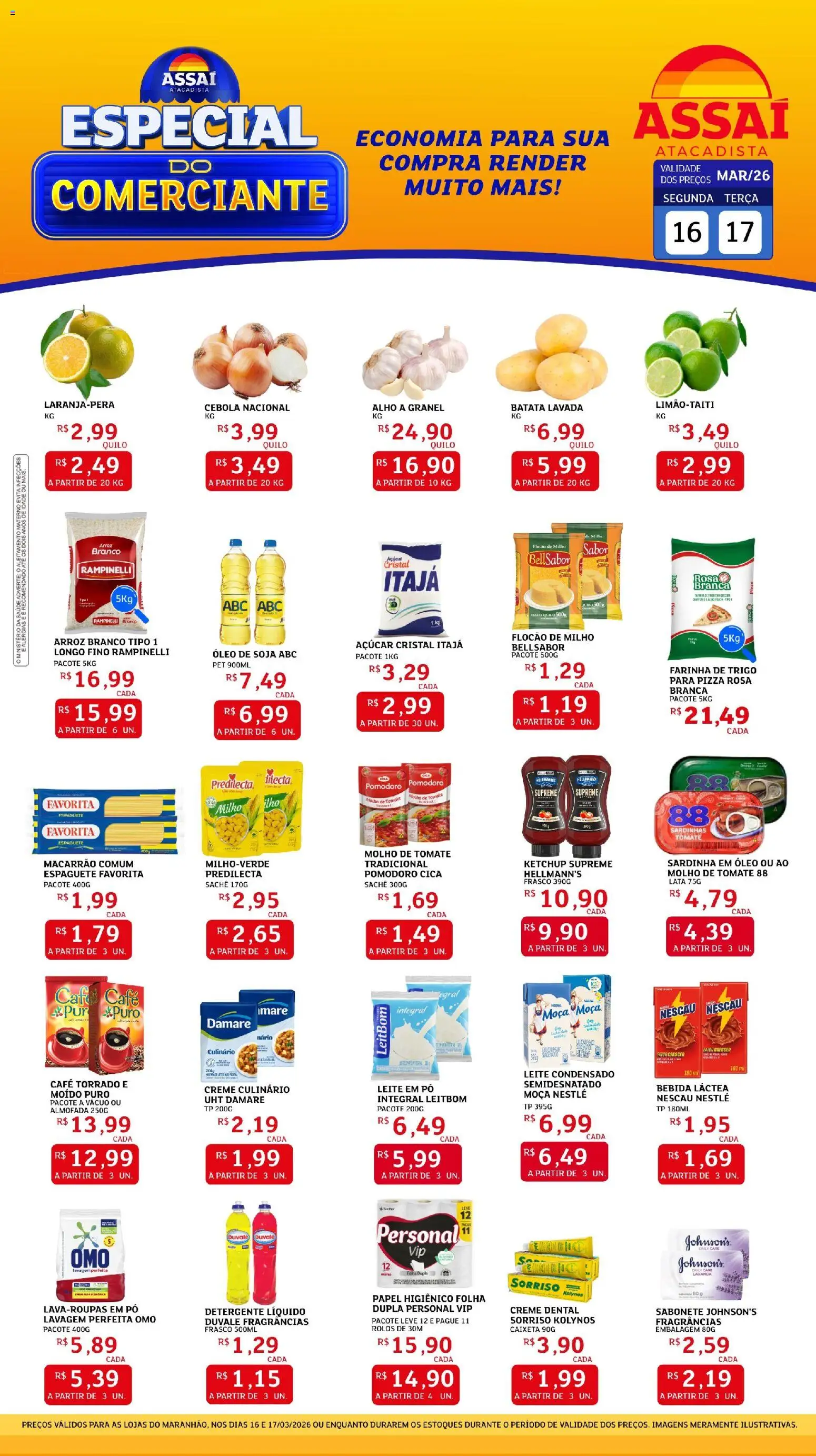 Assaí Atacadista Folheto - válido de 16.03.2026 | Página: 1 | Produtos: Farinha de trigo, Detergente, Ketchup, Bebida