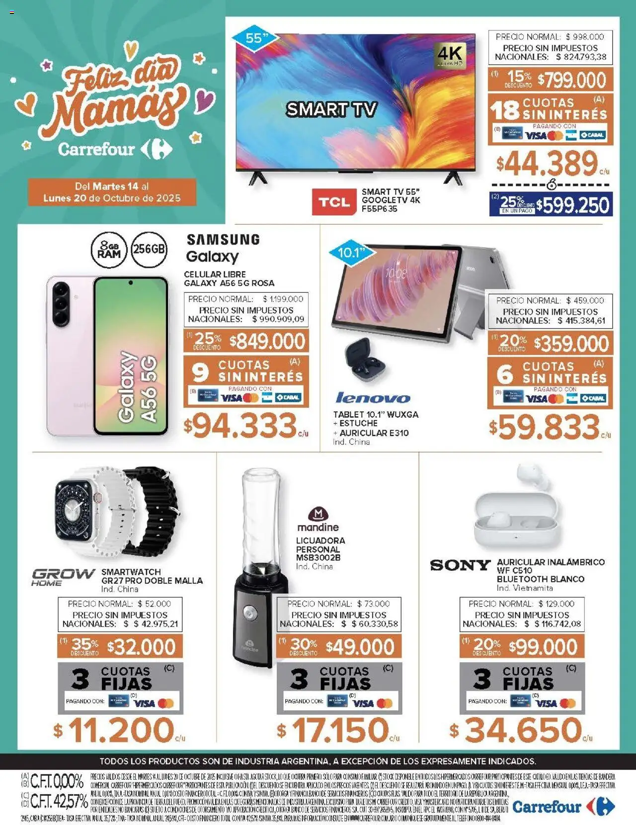 Carrefour ofertas │ válido desde el 14.10.2025 | Página: 5 | Productos: Teléfono, Banco, Tablet, Licuadora