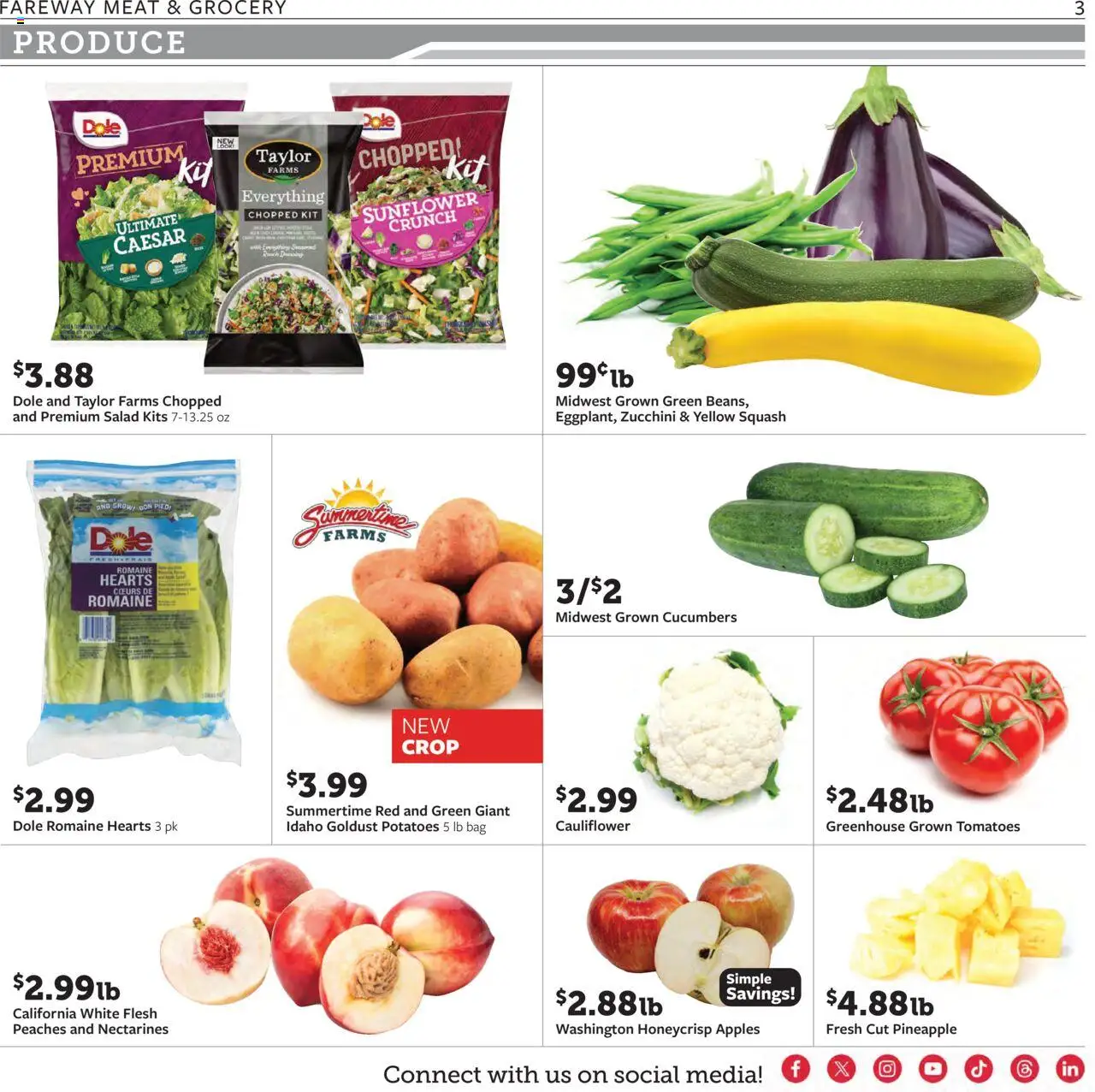 Fareway Weekly Ad - valid from 11.08.2025 | Page: 3 | Products: Squash, Zucchini, Apples, Salad