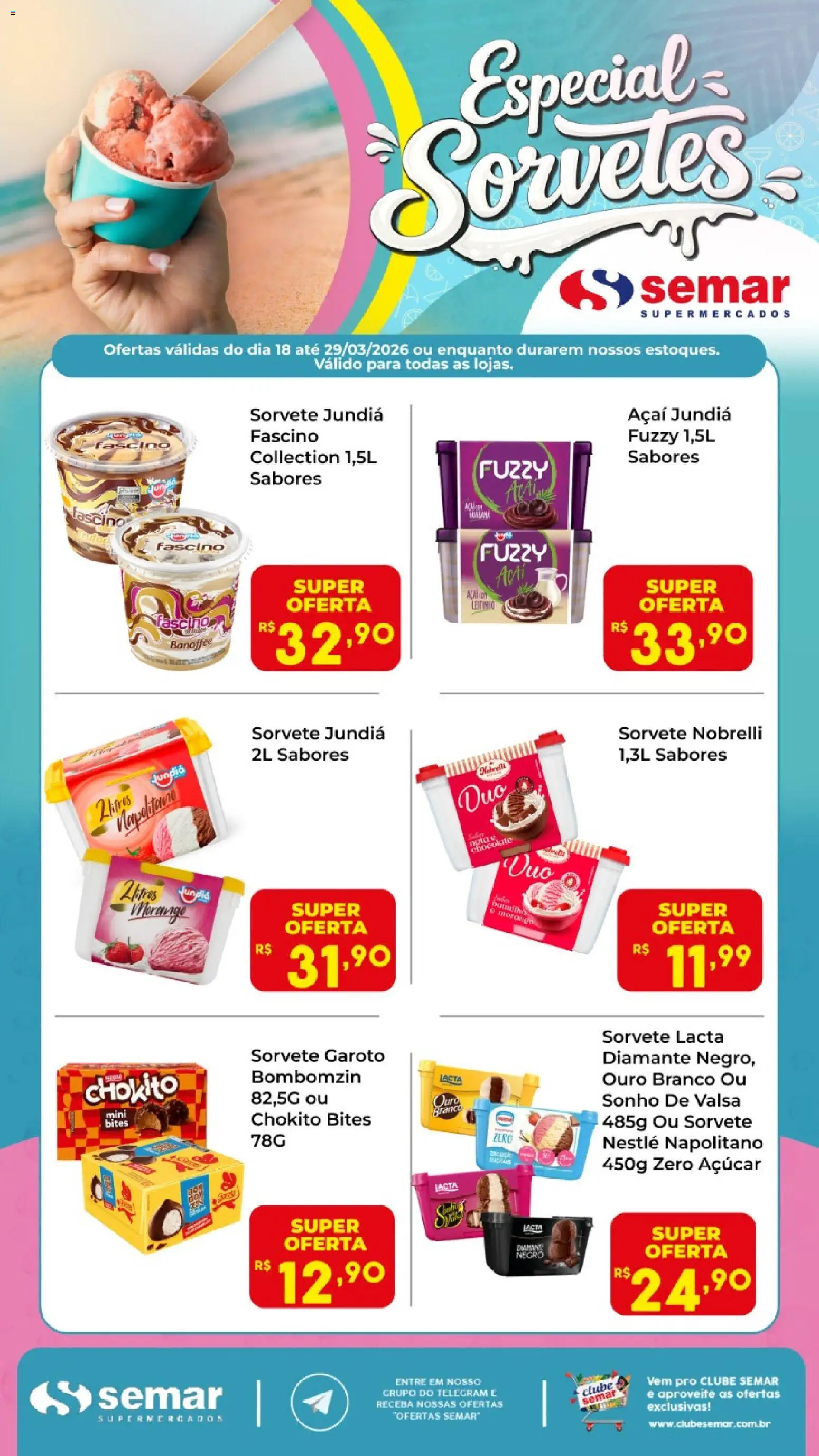 Semar Supermercado Folheto - válido de 18.03.2026 | Página: 1 | Produtos: Sorvete, Açúcar, Açaí