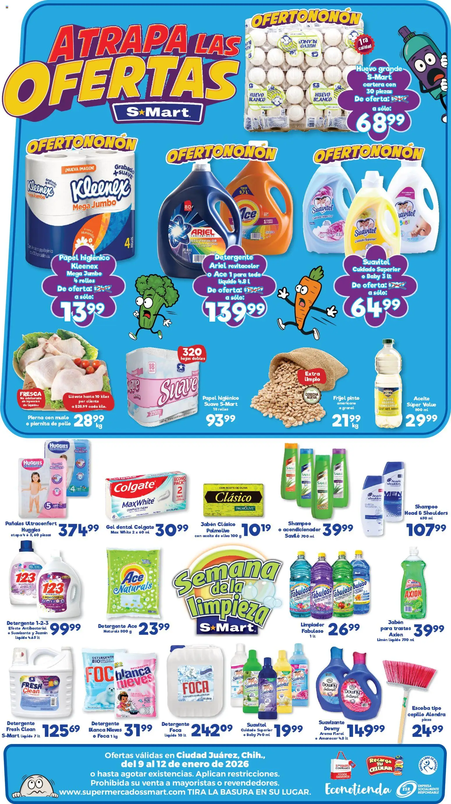Nuevas ofertas de S-Mart válidas en toda la República Mexicana desde el 09.01.2026. ¡Encuentra las mejores ofertas en S-Mart folleto Juárez! | Página: 2 | Productos: Detergente, Huevo, Suavizante, Limpiador