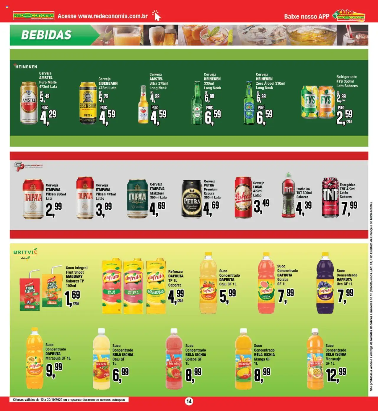 RedEconomia Folheto - válido de 15.10.2025 | Página: 14 | Produtos: Caju, Suco, Cerveja, Isotônico