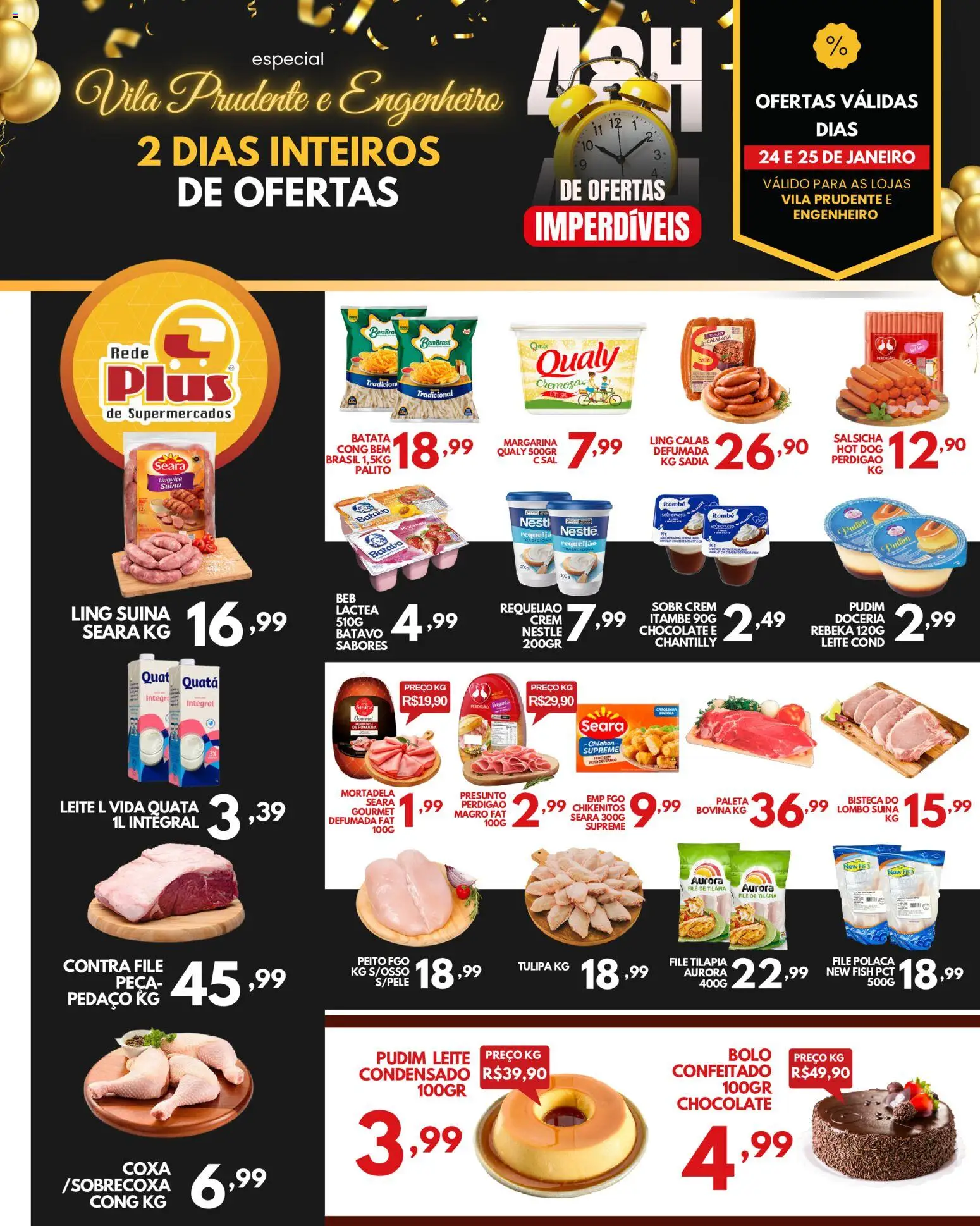 Rede Plus Supermercados Folheto - válido de 23.01.2026 | Página: 2 | Produtos: Salsicha, Contra filé, Lombo, Tilápia