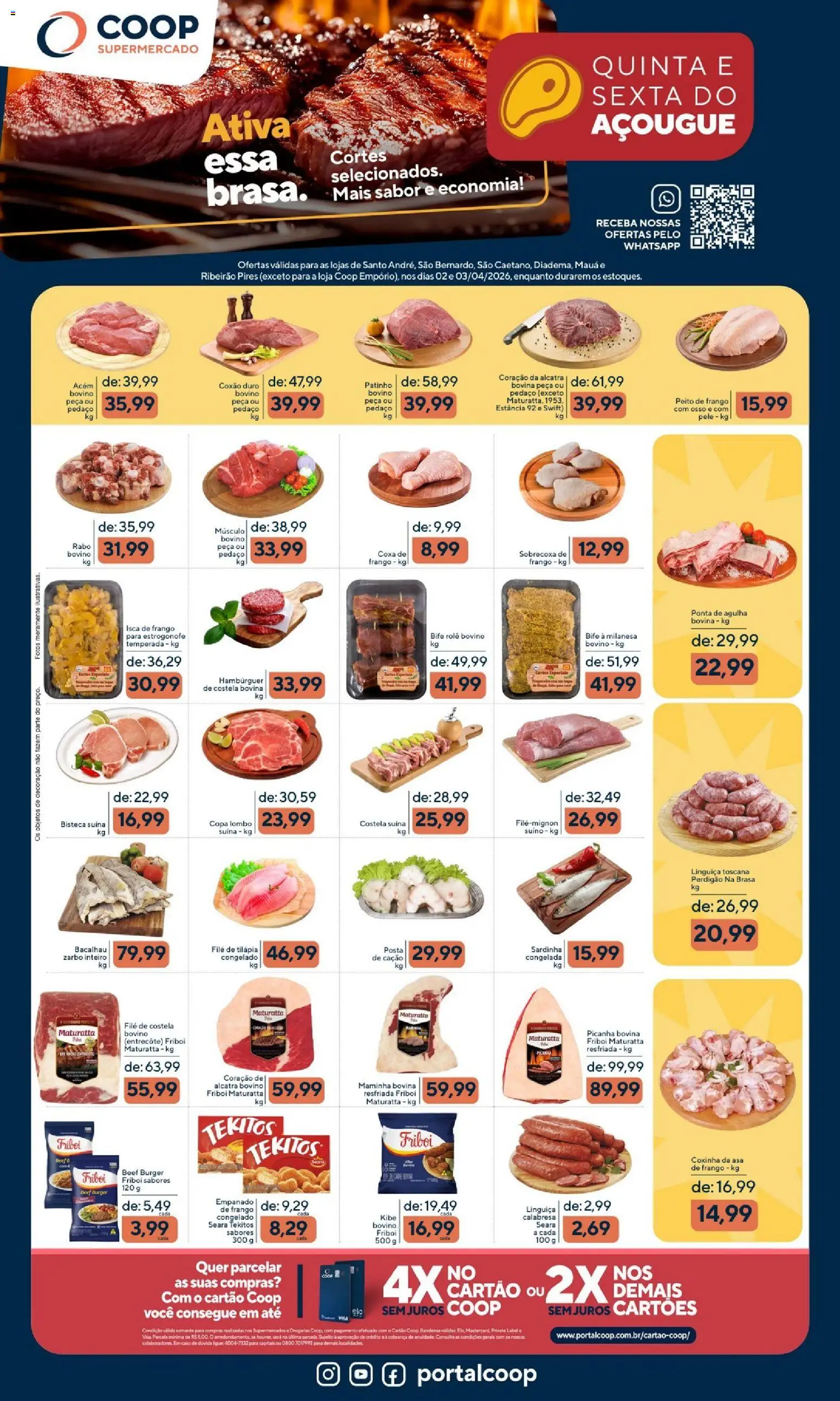 Coop Folheto - válido de 02.04.2026 | Página: 1 | Produtos: Linguiça, Acém, Alcatra, Filé de tilápia