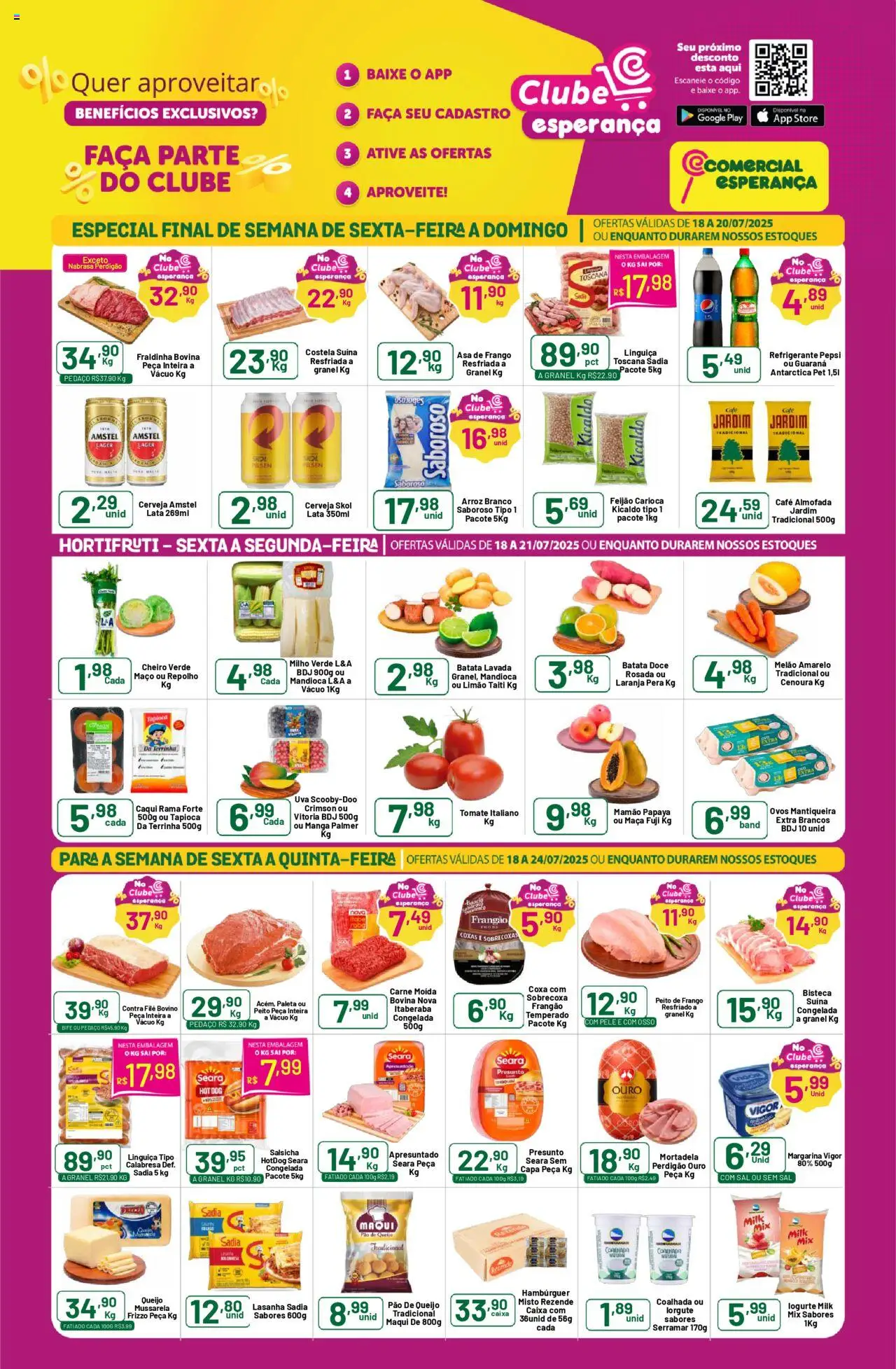 Comercial Esperança Folheto - válido de 18.07.2025 | Página: 1 | Produtos: Feijão, Mandioca, Pão, Lasanha