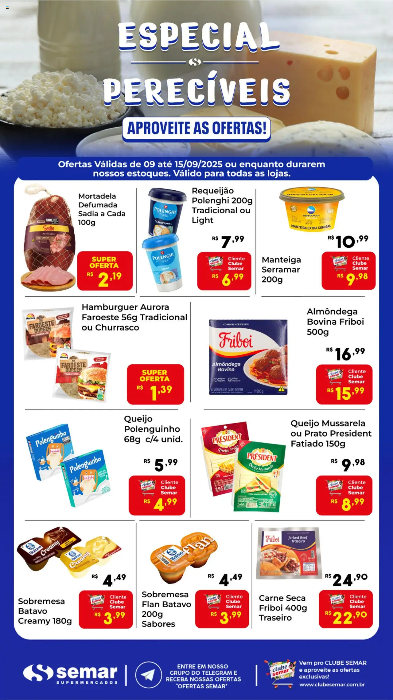 Semar Supermercado Folheto - válido de 09.09.2025 | Página: 1 | Produtos: Carne, Hambúrguer, Requeijão, Mussarela