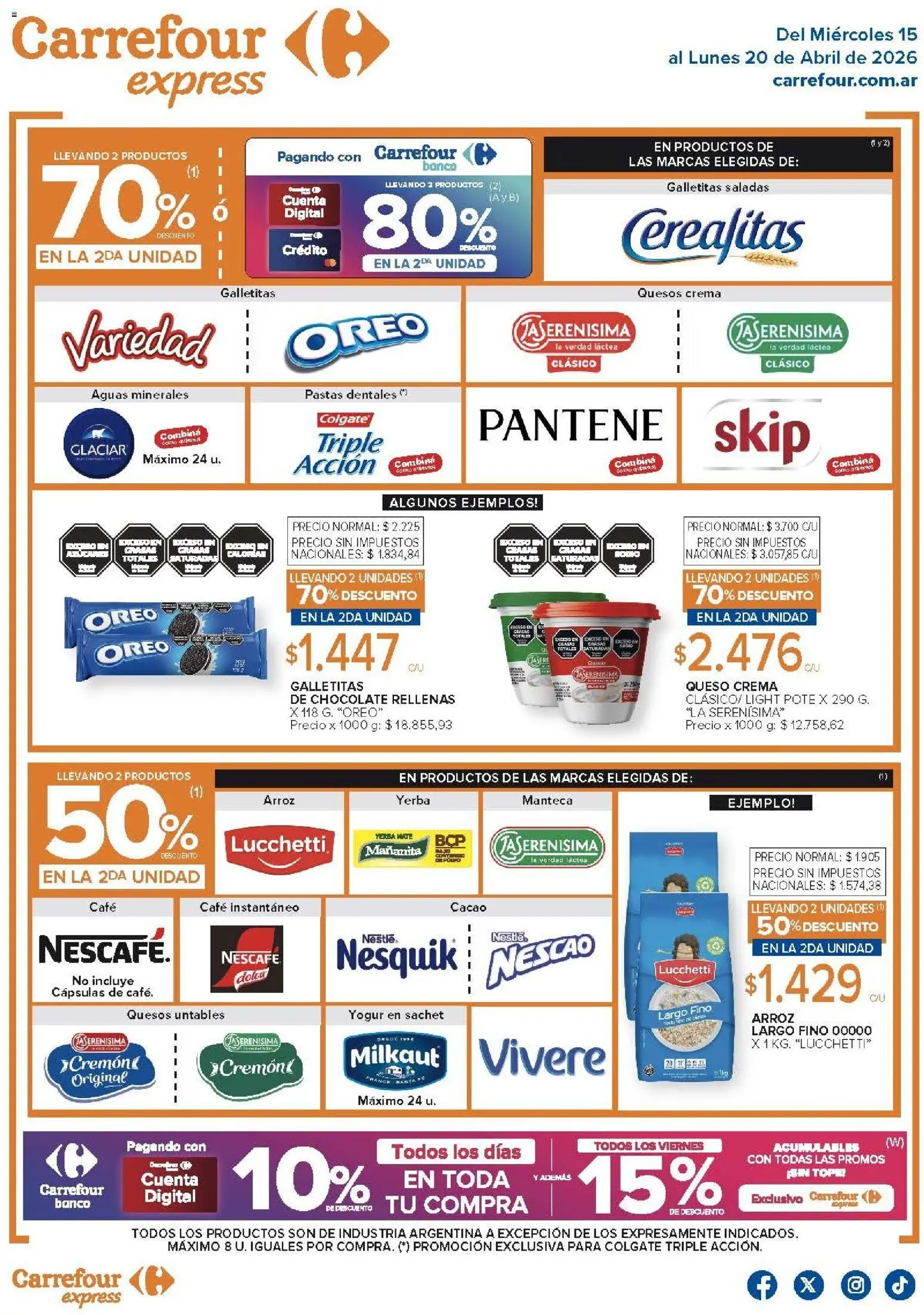 Carrefour Express  │ válido desde el 15.04.2026 | Página: 1 | Productos: Banco, Manteca, Arroz, Crema