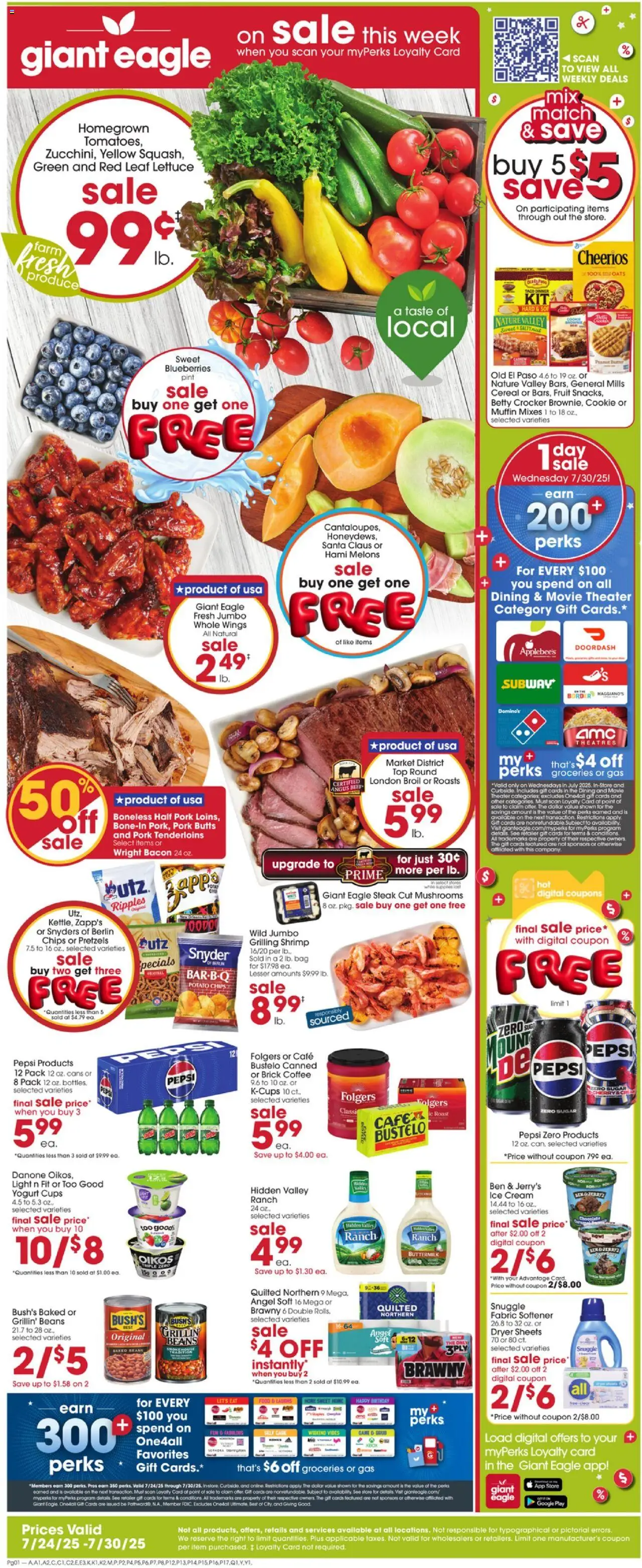 Giant Eagle Weekly Ad - valid from 24.07.2025 | Page: 1 | Products: Coffee, Chocolate, Chips, Cream