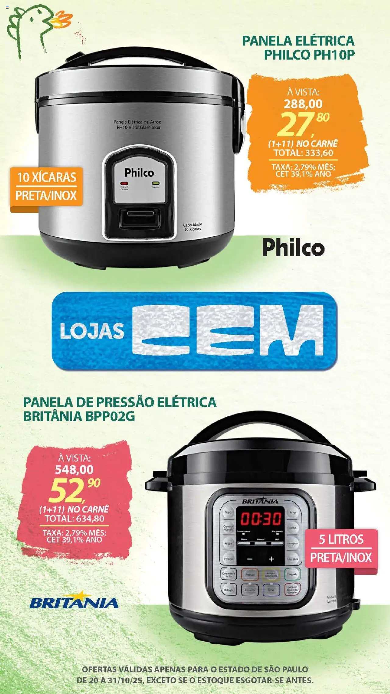Lojas Cem Folheto - válido de 20.10.2025 | Página: 79 | Produtos: Panela, Panela de pressão, Xícaras, Arroz