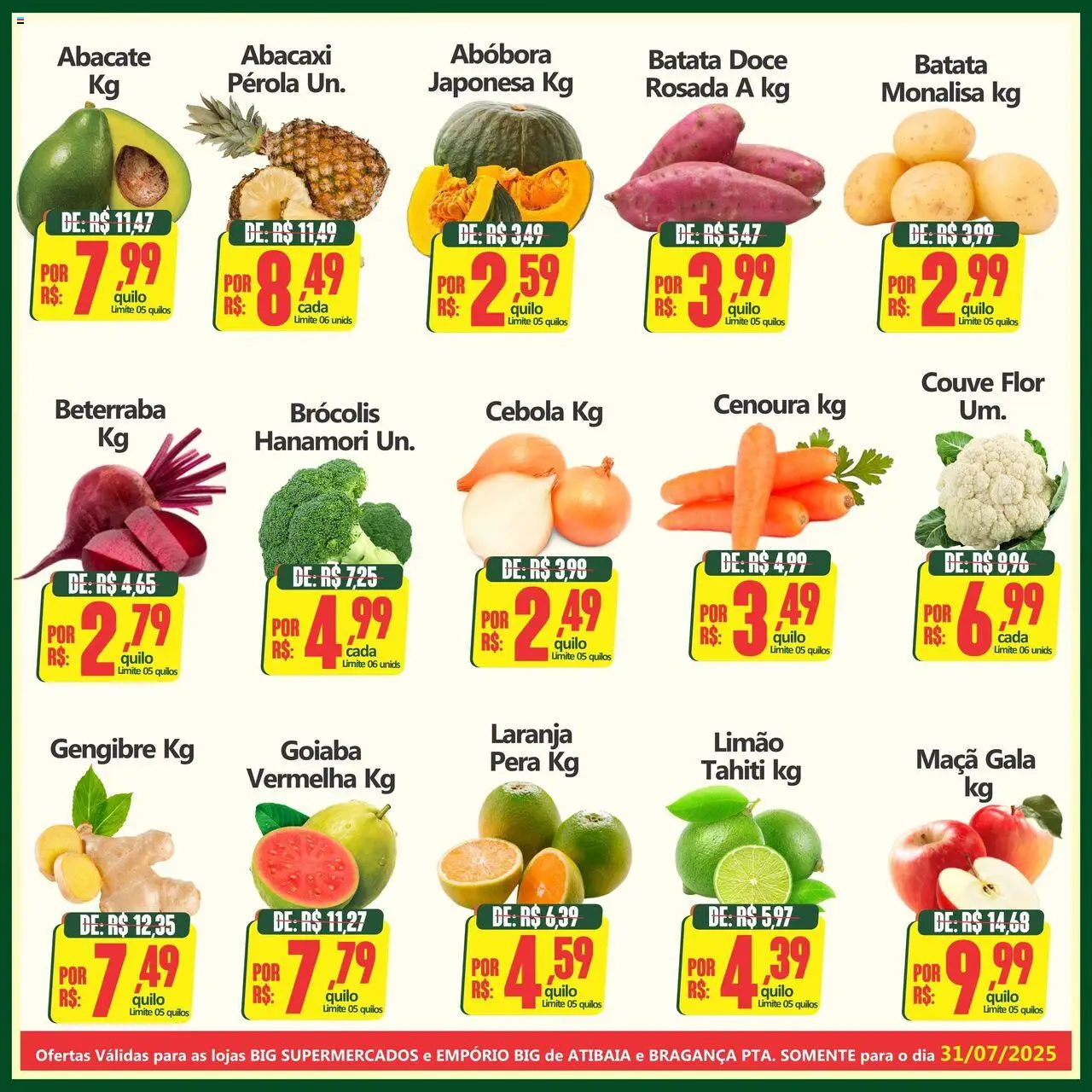 Big Supermercados Folheto - válido de 31.07.2025 | Página: 2 | Produtos: Goiaba, Pera, Brócolis, Couve