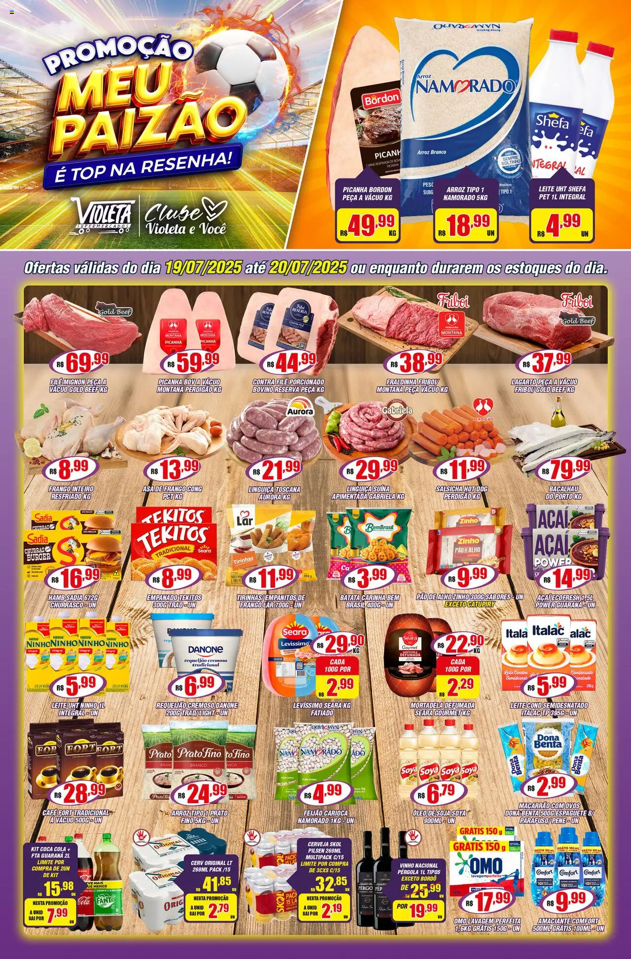 Violeta Supermercados Folheto - válido de 19.07.2025 | Página: 1 | Produtos: Alho, Guaraná, Linguiça, Contra filé