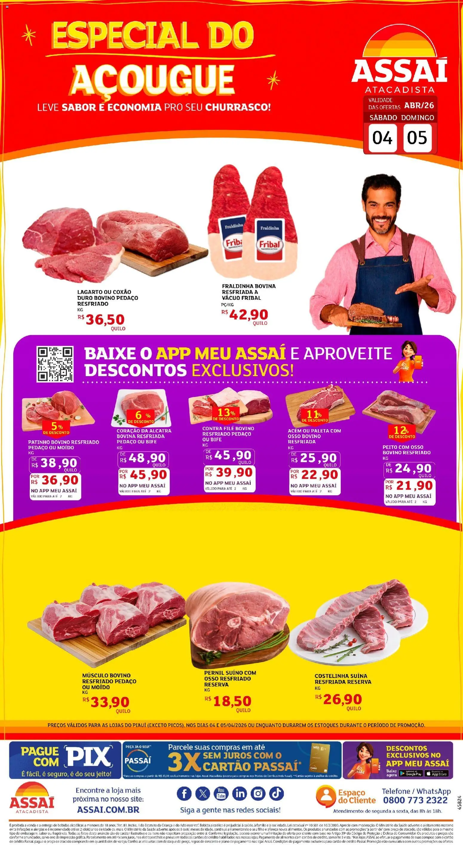 Assaí Atacadista Folheto - válido de 04.04.2026 | Página: 1 | Produtos: Contra filé, Pernil, Base, Bebida