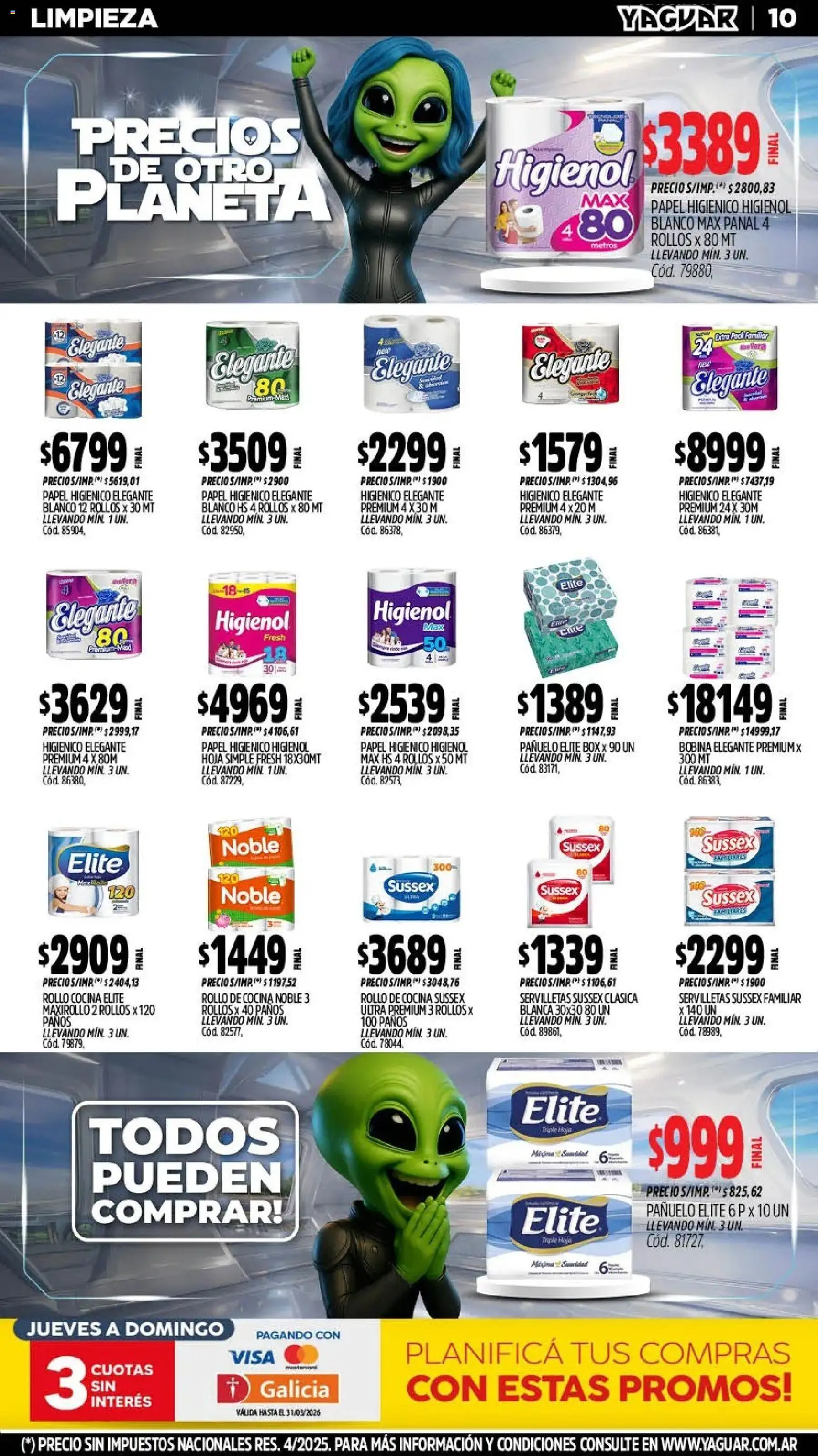 Yaguar - Oferta Semanal Mar del Plata │ válido desde el 09.03.2026 | Página: 10 | Productos: Papel higiénico, Pañuelo, Cocina, Servilletas