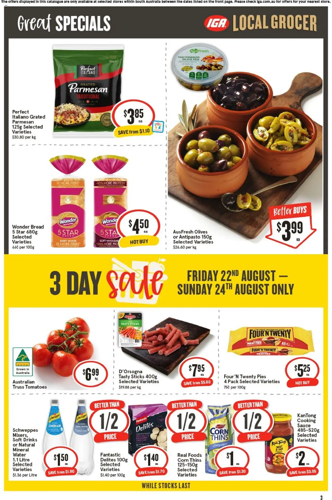 IGA catalogue - valid from 20.08.2025 | Page: 3 | Products: Meat, Olives, Water, Salt