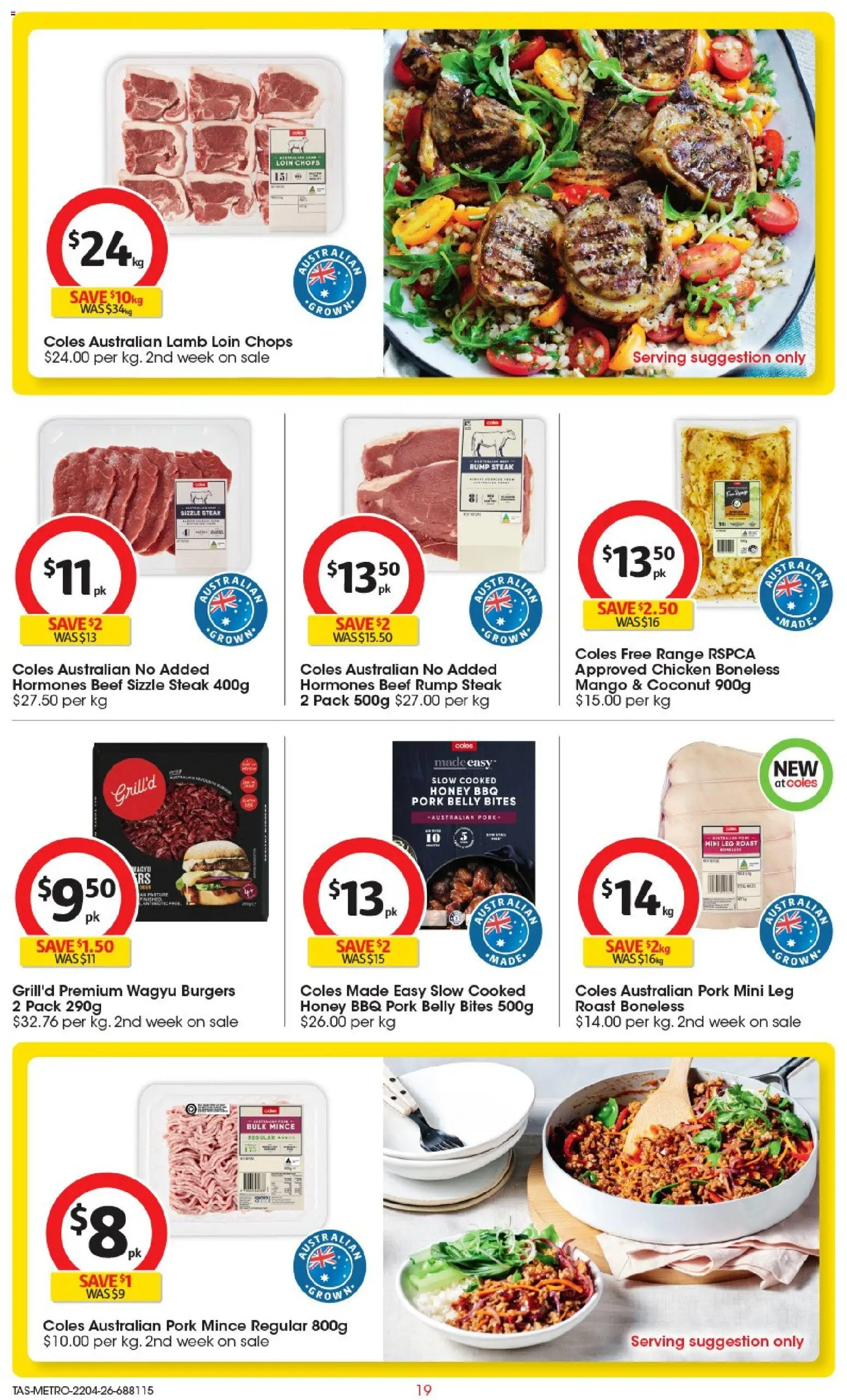 Coles catalogue - valid from 22.04.2026 | Page: 19 | Products: Pork, Beef, Steak, Mango