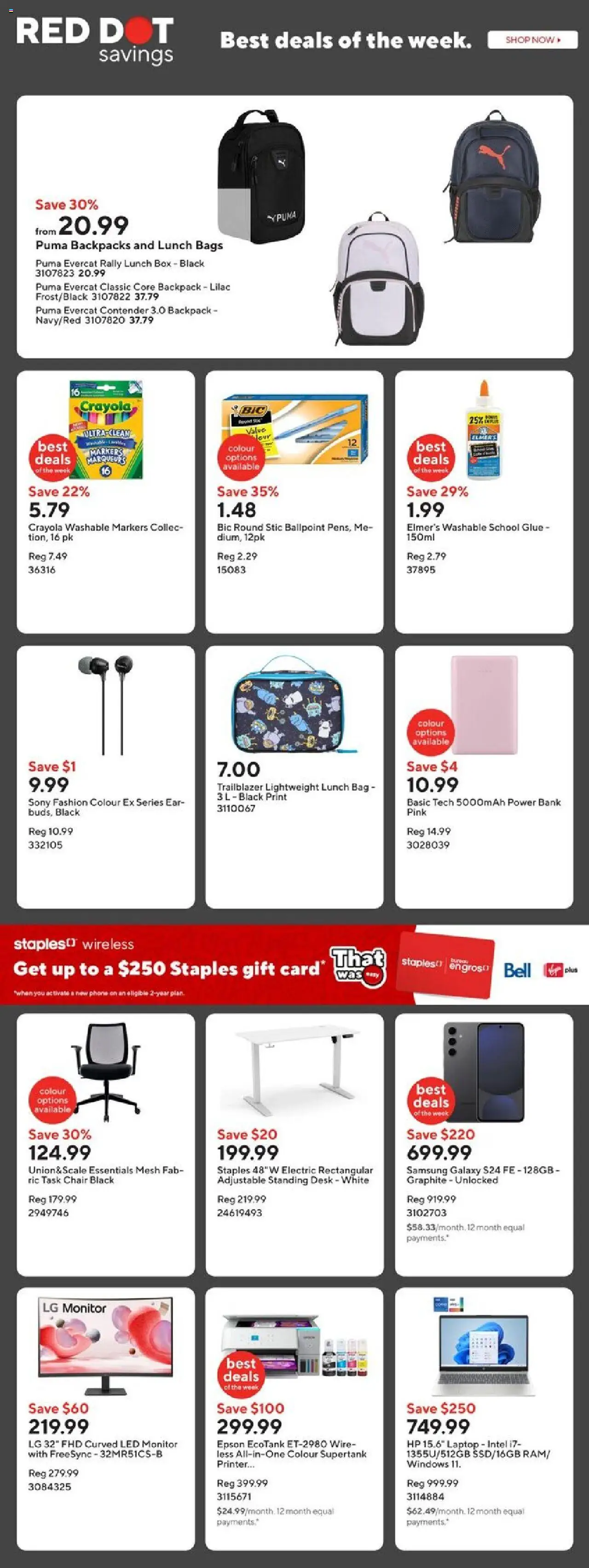 Staples flyer valid from 08.08.2025 | Page: 2 | Products: Backpack, Phone, Bag, Chair