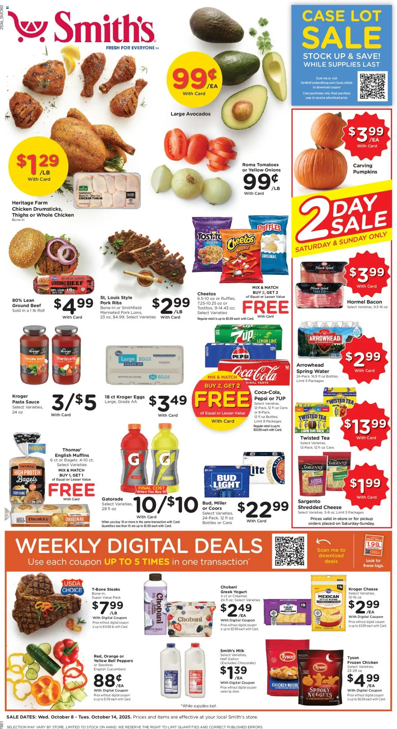 Smith's Weekly Ad - WY - valid from 08.10.2025 | Page: 1 | Products: Tomatoes, Beef, Pasta, Cucumbers