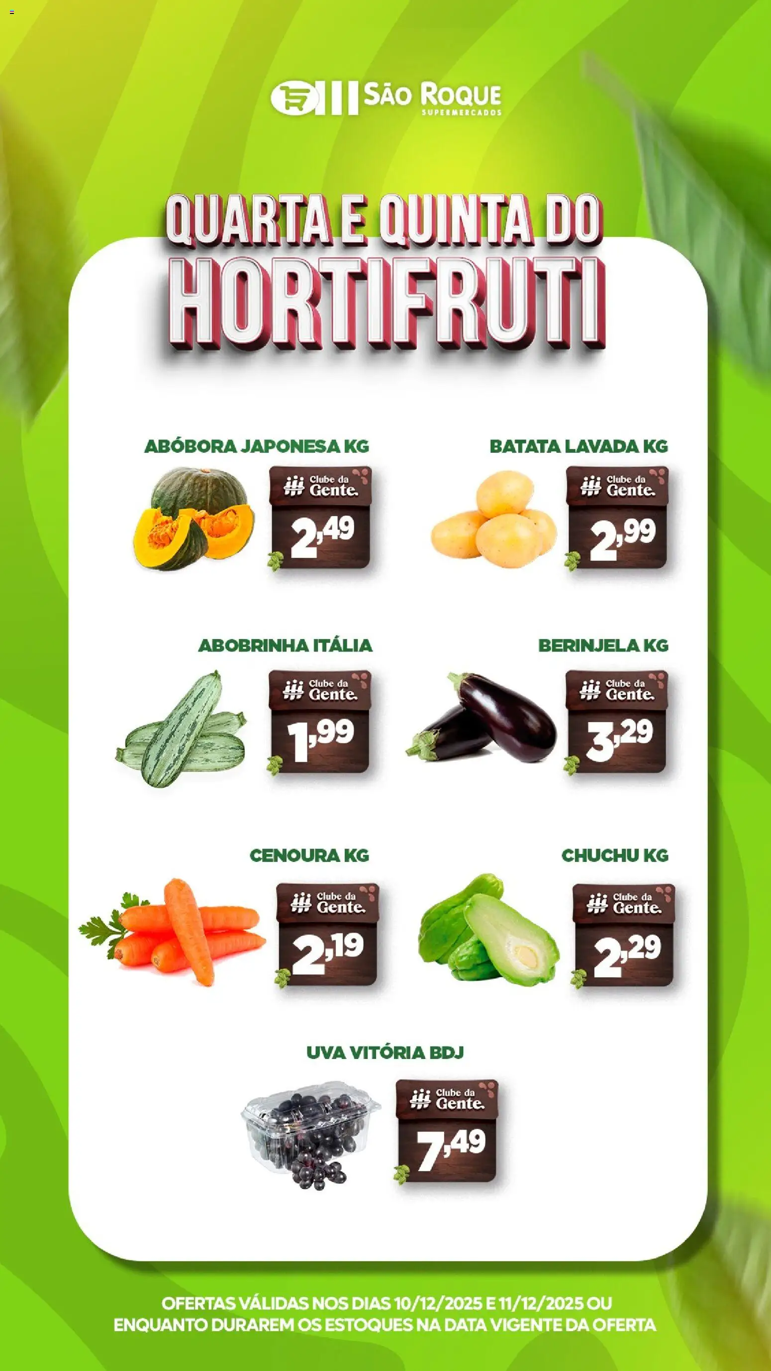 São Roque Supermercados Folheto - válido de 10.12.2025 | Página: 2 | Produtos: Abobrinha, Berinjela, Cenoura, Batata