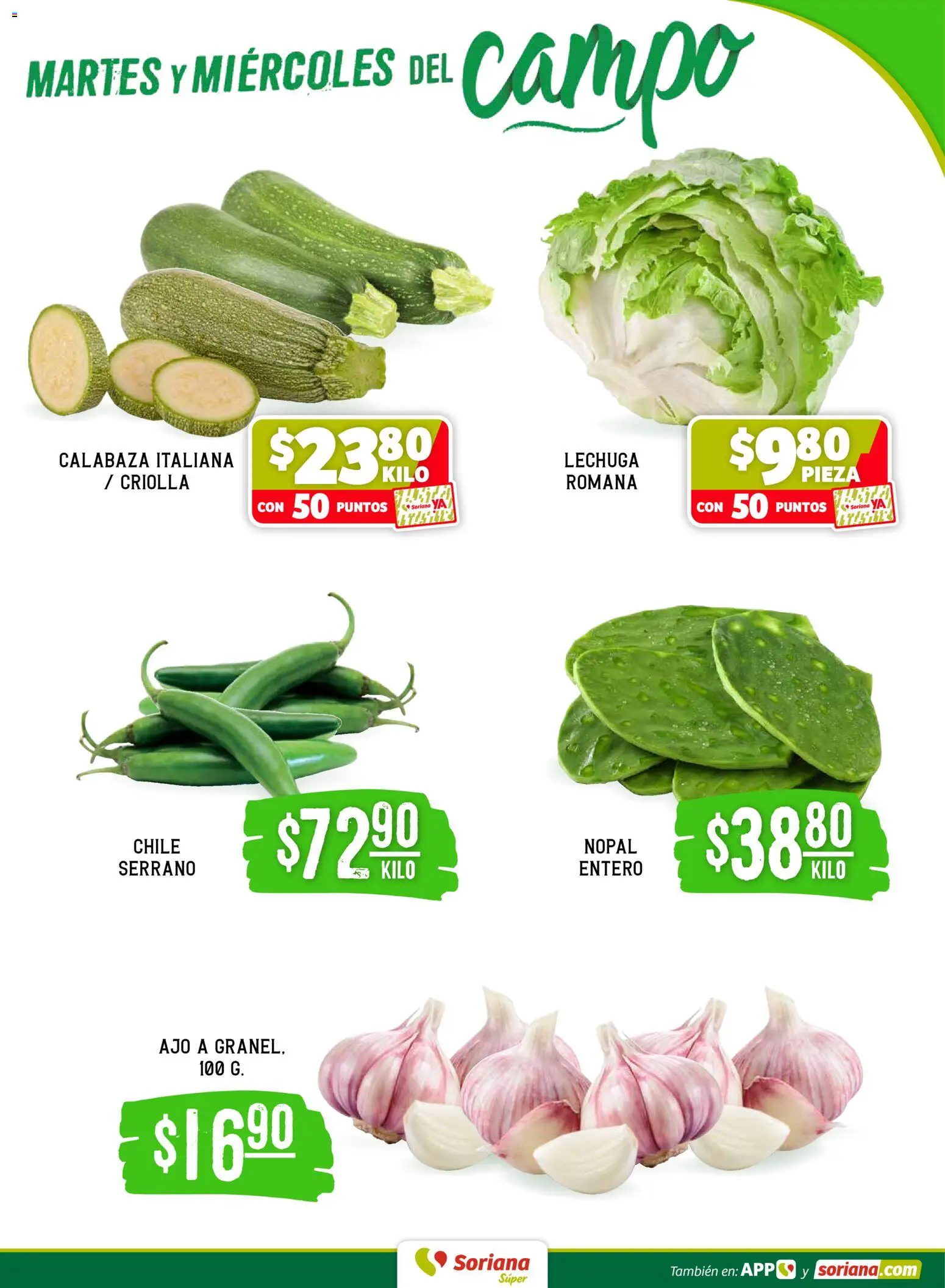 Nuevas ofertas de Soriana válidas en toda la República Mexicana desde el 28.04.2026. ¡Encuentra las mejores ofertas en Soriana Martes y Miércoles del Campo Súper: Ver, Tab, Chis, Camp, Yuc y Q. Roo! | Página: 3 | Productos: Ajo, Lechuga