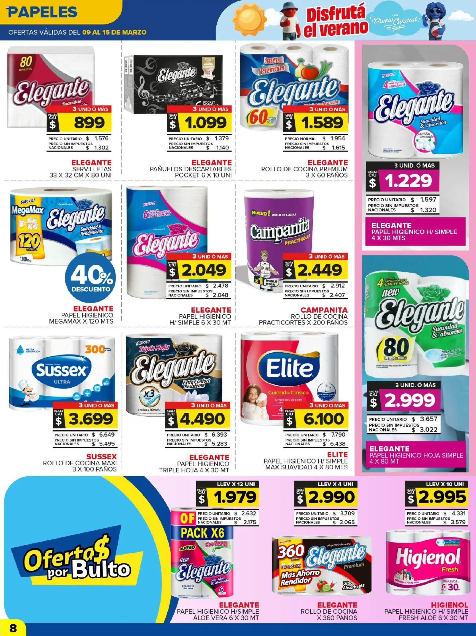 Carrefour Maxi catálogo │ válido desde el 09.03.2026 | Página: 8 | Productos: Papel higiénico, Algodón, Cocina, Servilletas