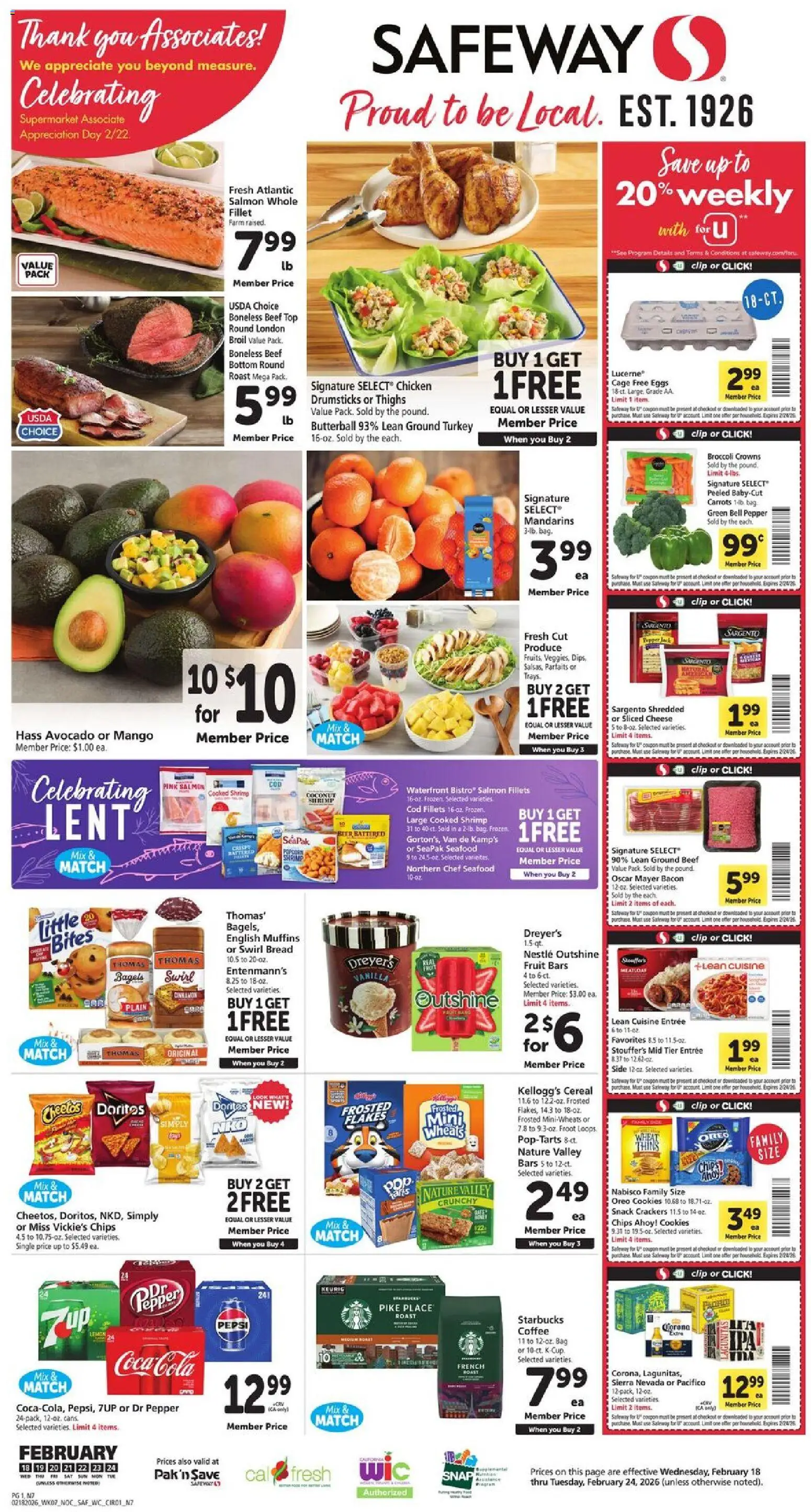 Safeway Weekly Ad - valid from 18.02.2026 | Page: 1 | Products: Broccoli, Cheese, Beer, Avocado