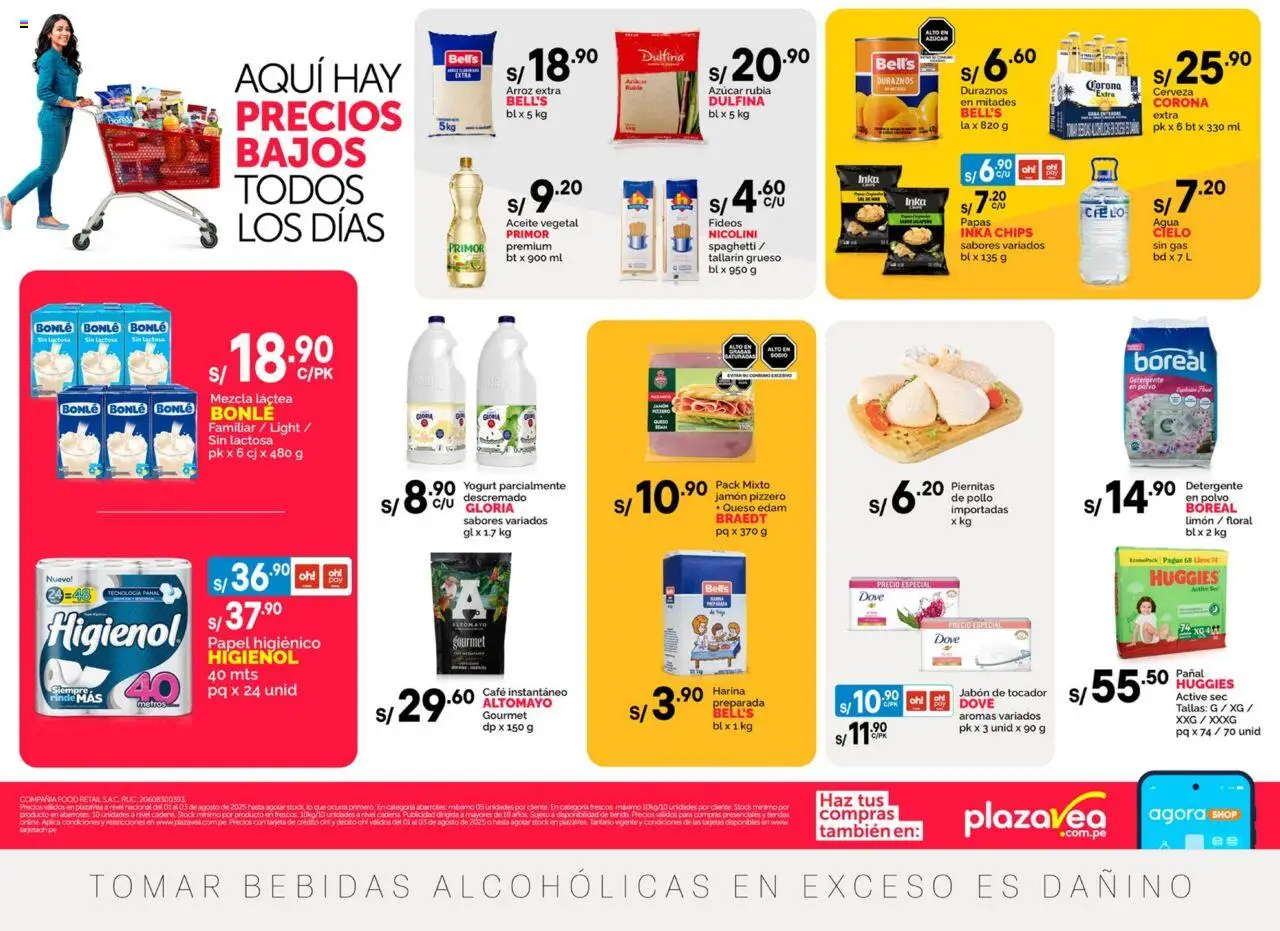 Catálogo Plaza Vea válido desde 01.08.2025 | Página: 1 | Productos: Queso, Café, Jamón, Fideos