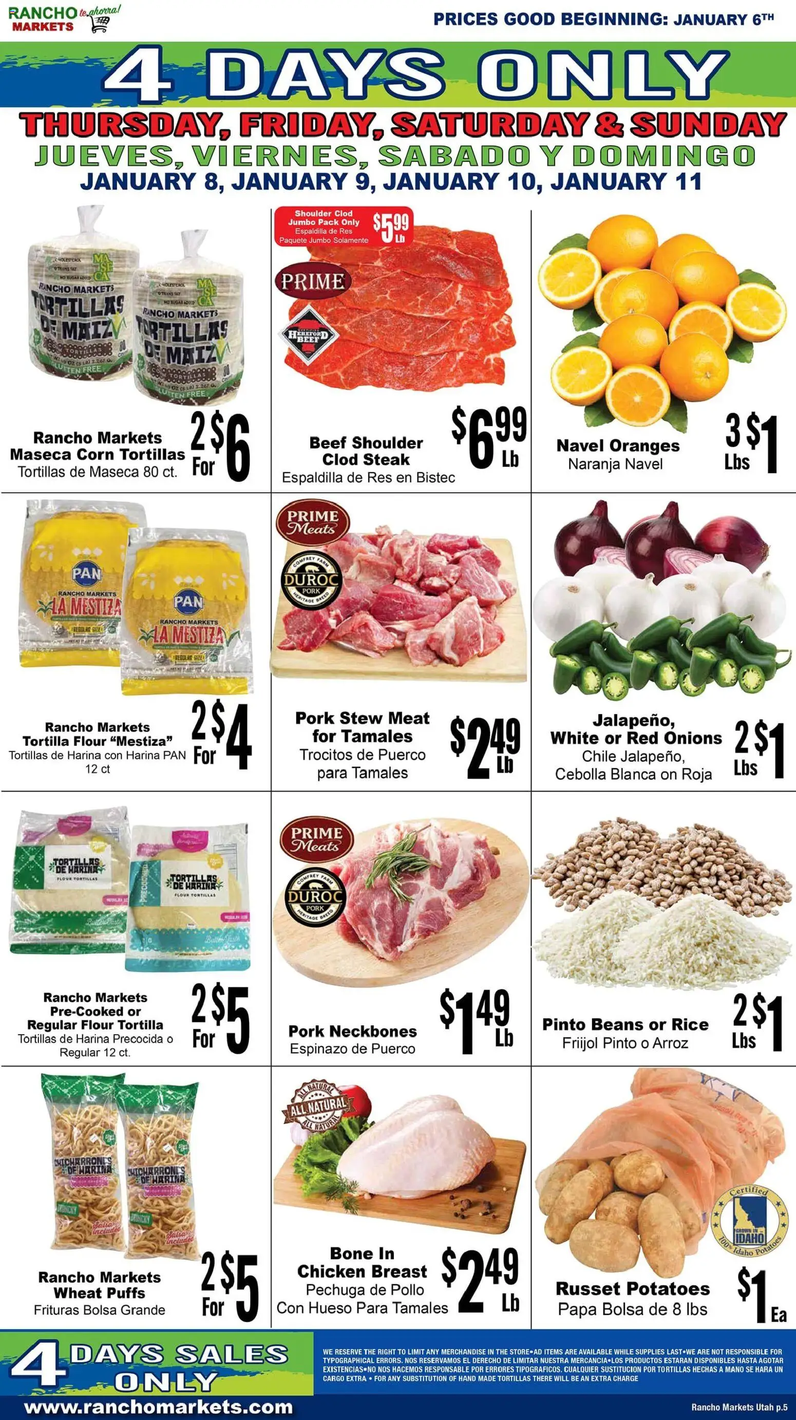 Rancho Markets Weekly Ad - valid from 06.01.2026 | Page: 5 | Products: Pan, Pork, Rice, Beef