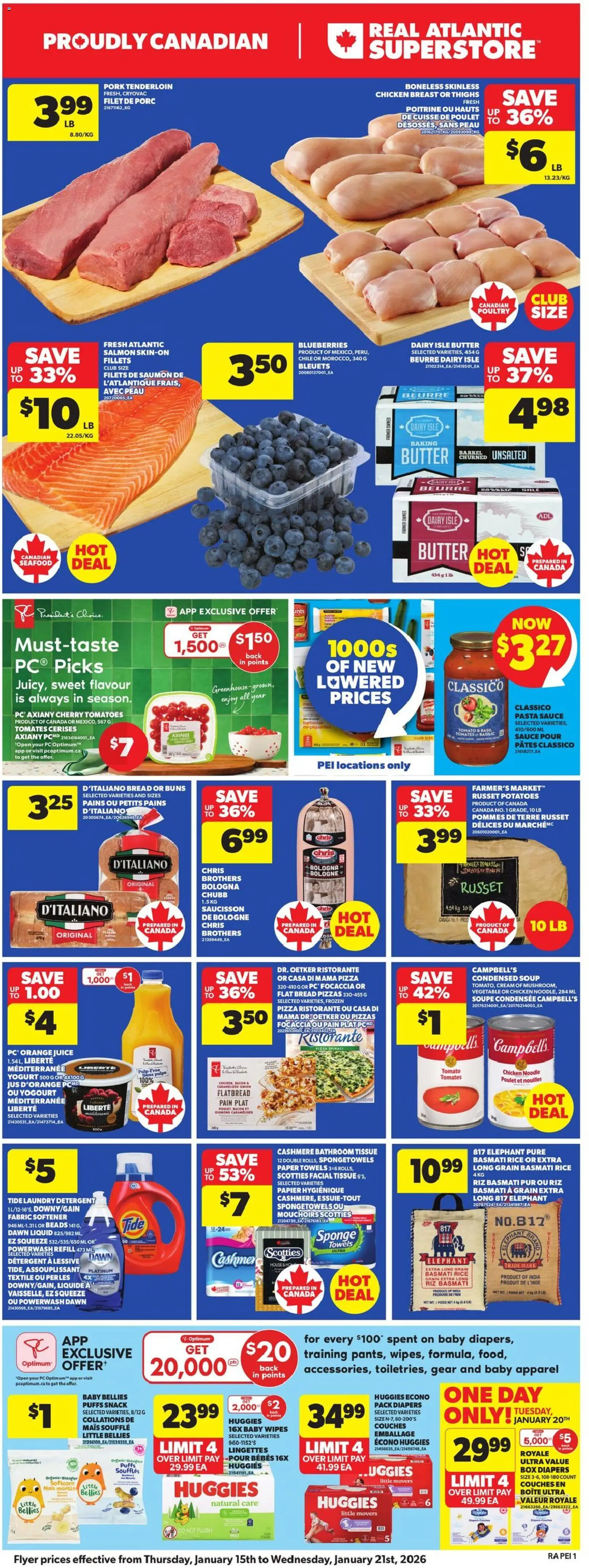 Atlantic Superstore flyer valid from 15.01.2026 | Page: 3 | Products: Potatoes, Sponge, Box, Pizza
