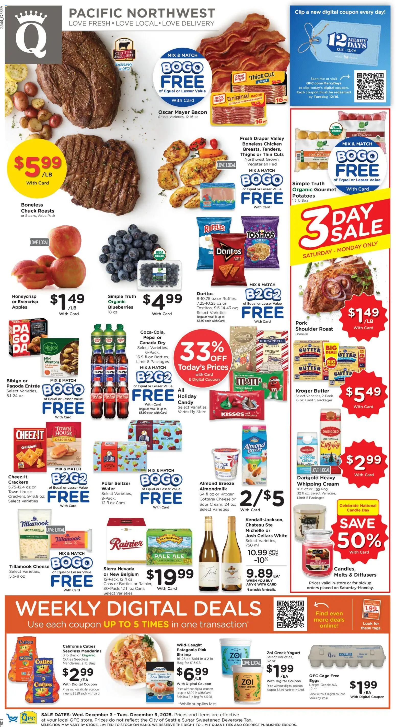 QFC Weekly Ad - valid from 03.12.2025 | Page: 1 | Products: Milk, Yogurt, Apples, Bag